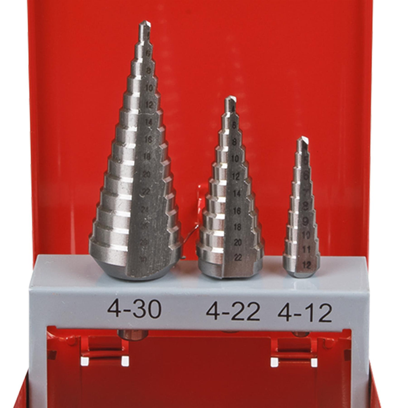 Sealey 3pc M2 Step Drill Bit HSS Drill Set 4-30mm Double Flute Hole Metal Cutter