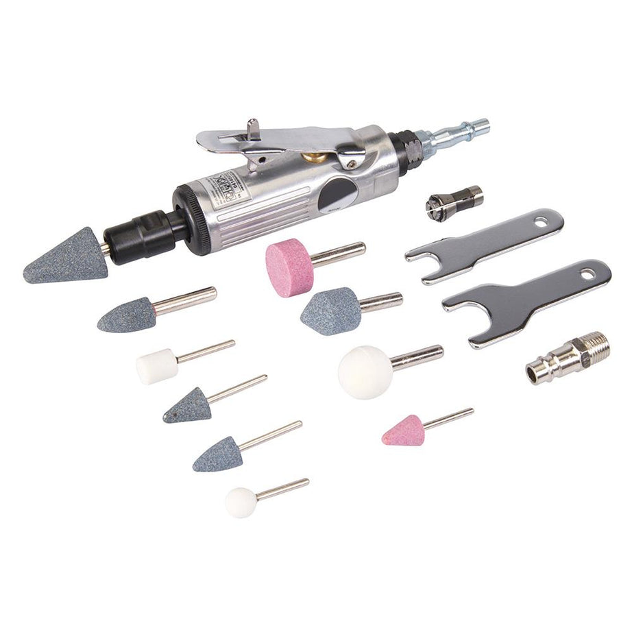 15 Piece Air Die Grinder Kit 160mm - All 1/4" & 1/8" Shank Burrs And Grindstones