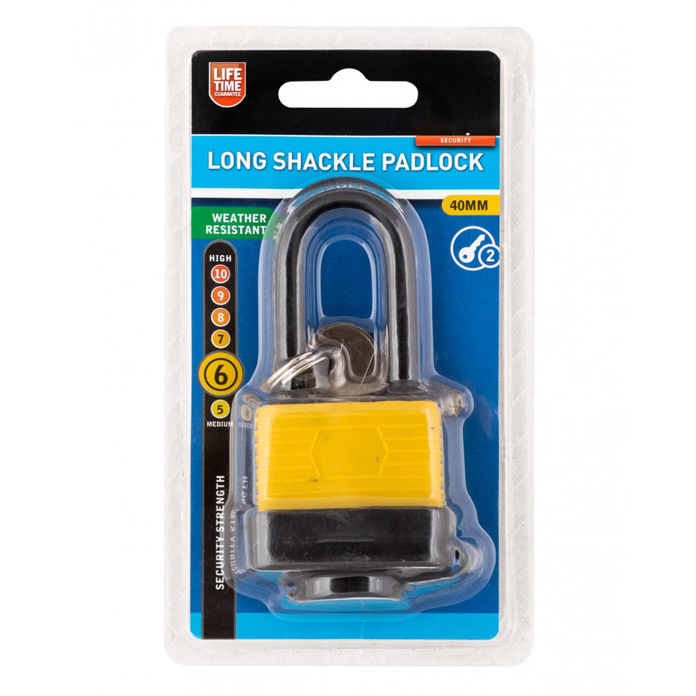 Bluespot 40mm Long Shackle Indoor Outdoor Weather Resistant Padlock With 2 Keys