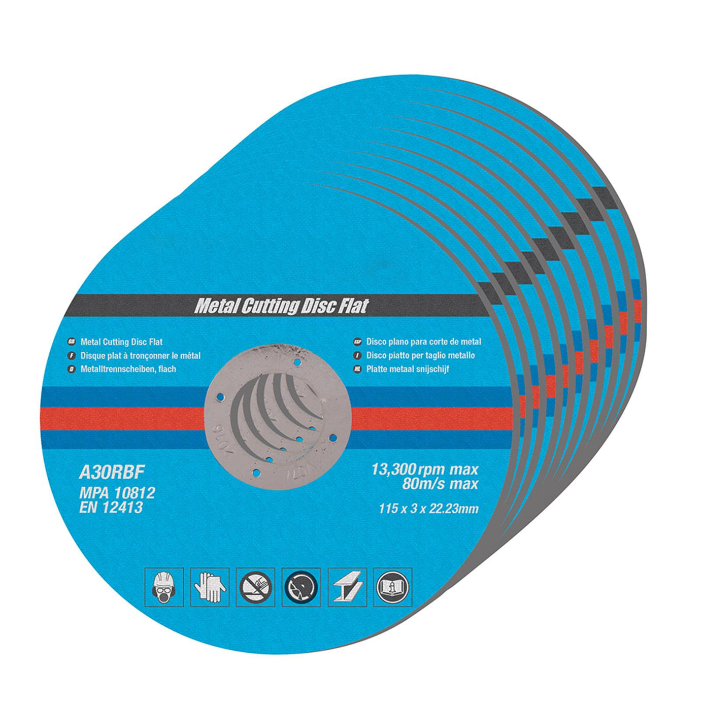 Metal Cutting Discs, Flat, Angle Grinder, 115mm X 3mm, Steel, Grinding 10Pk