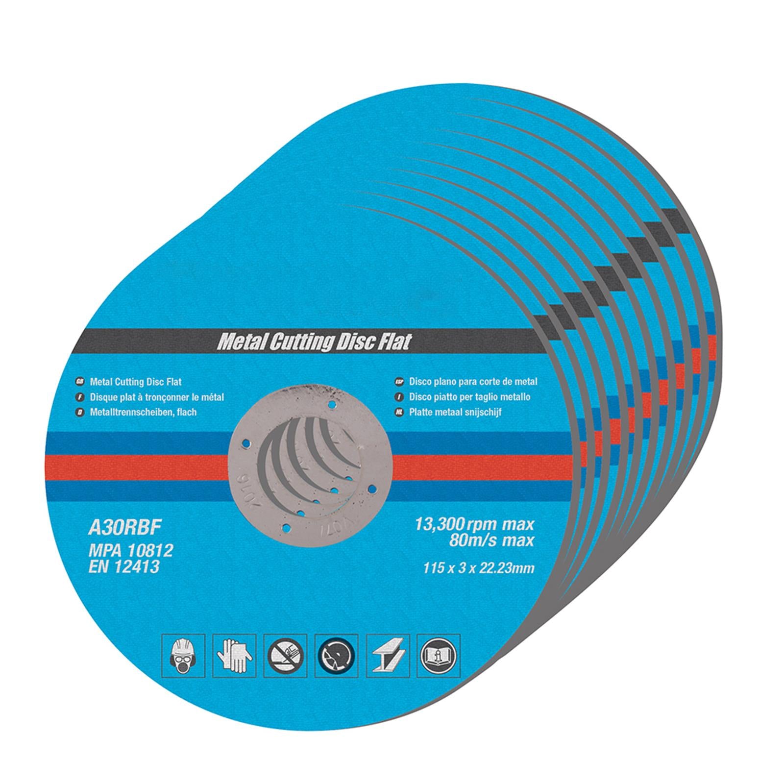 Metal Cutting Discs, Flat, Angle Grinder, 115mm X 3mm, Steel, Grinding 10Pk