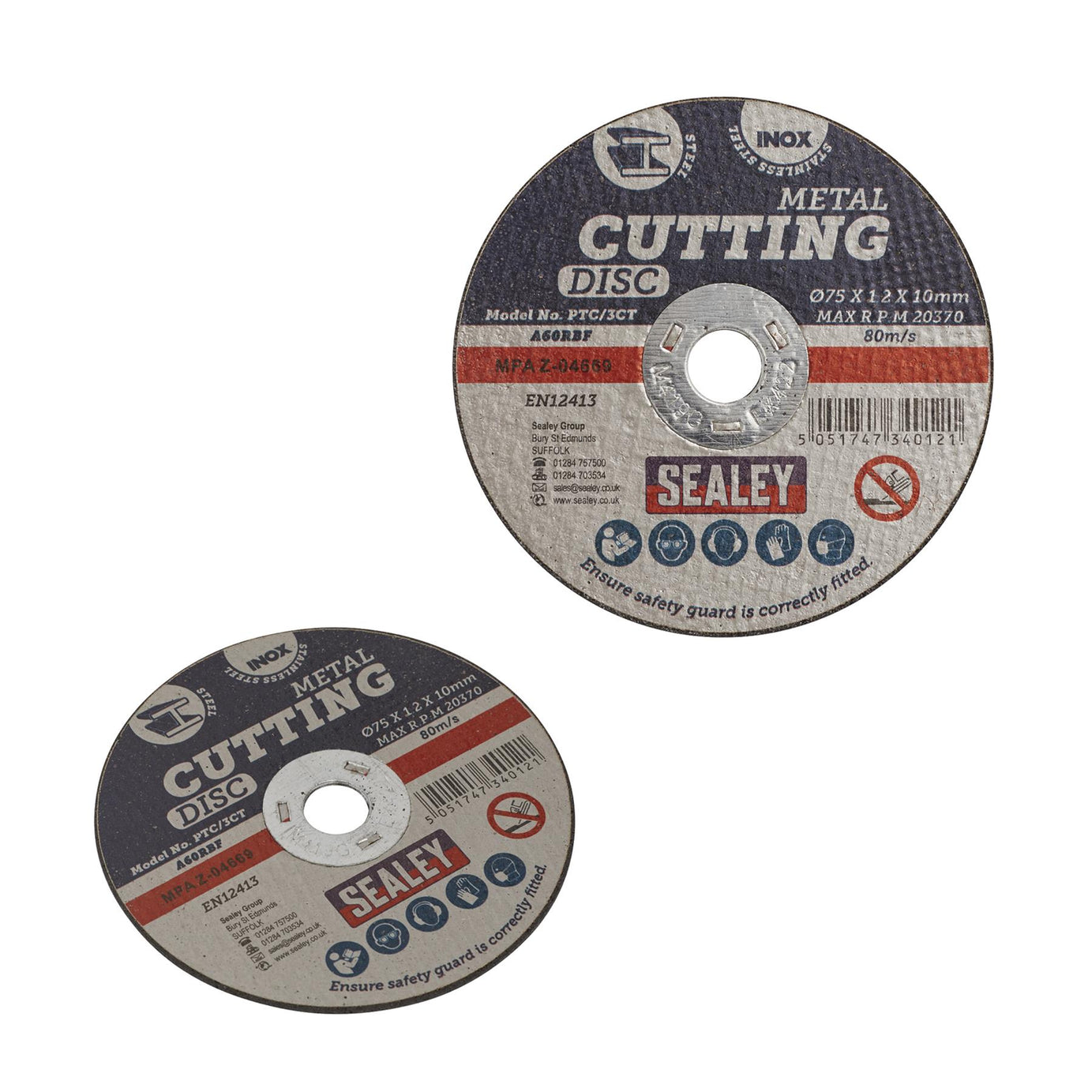 Sealey Cutting Disc Ø75 x 1.2mm 10mm Bore For Stainless Steel