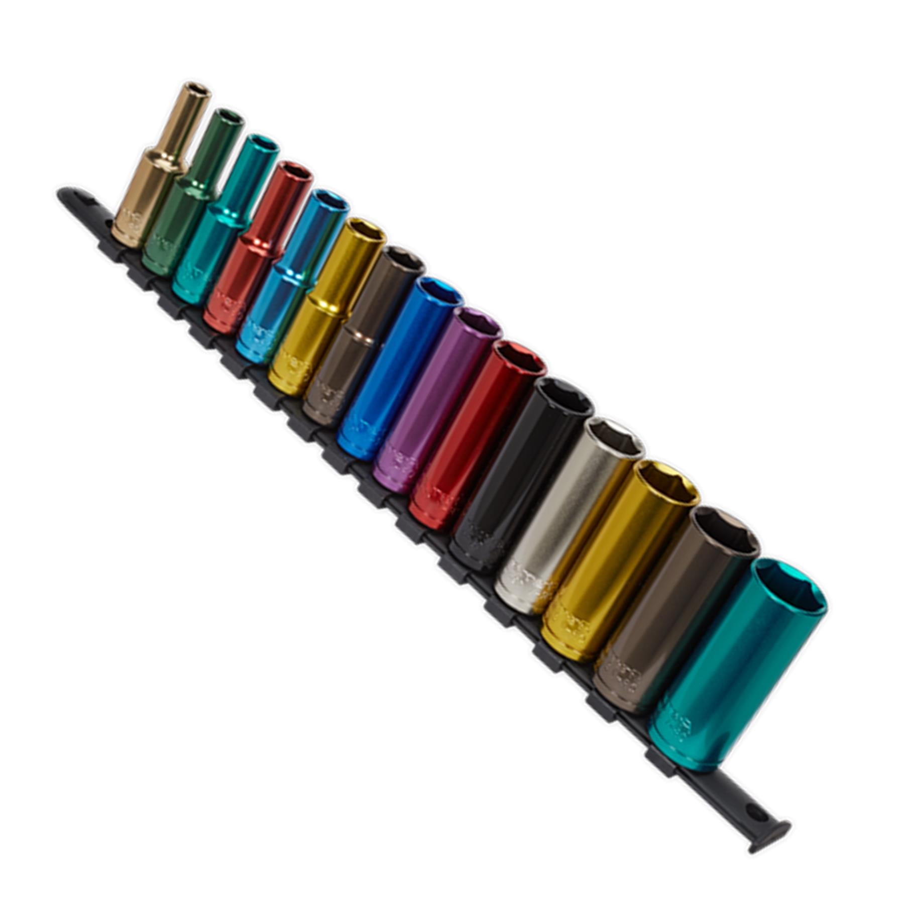 Sealey 15pc Multi Coloured Deep Socket Set 8mm - 24mm 6pt Set 1/2" Sq Drive