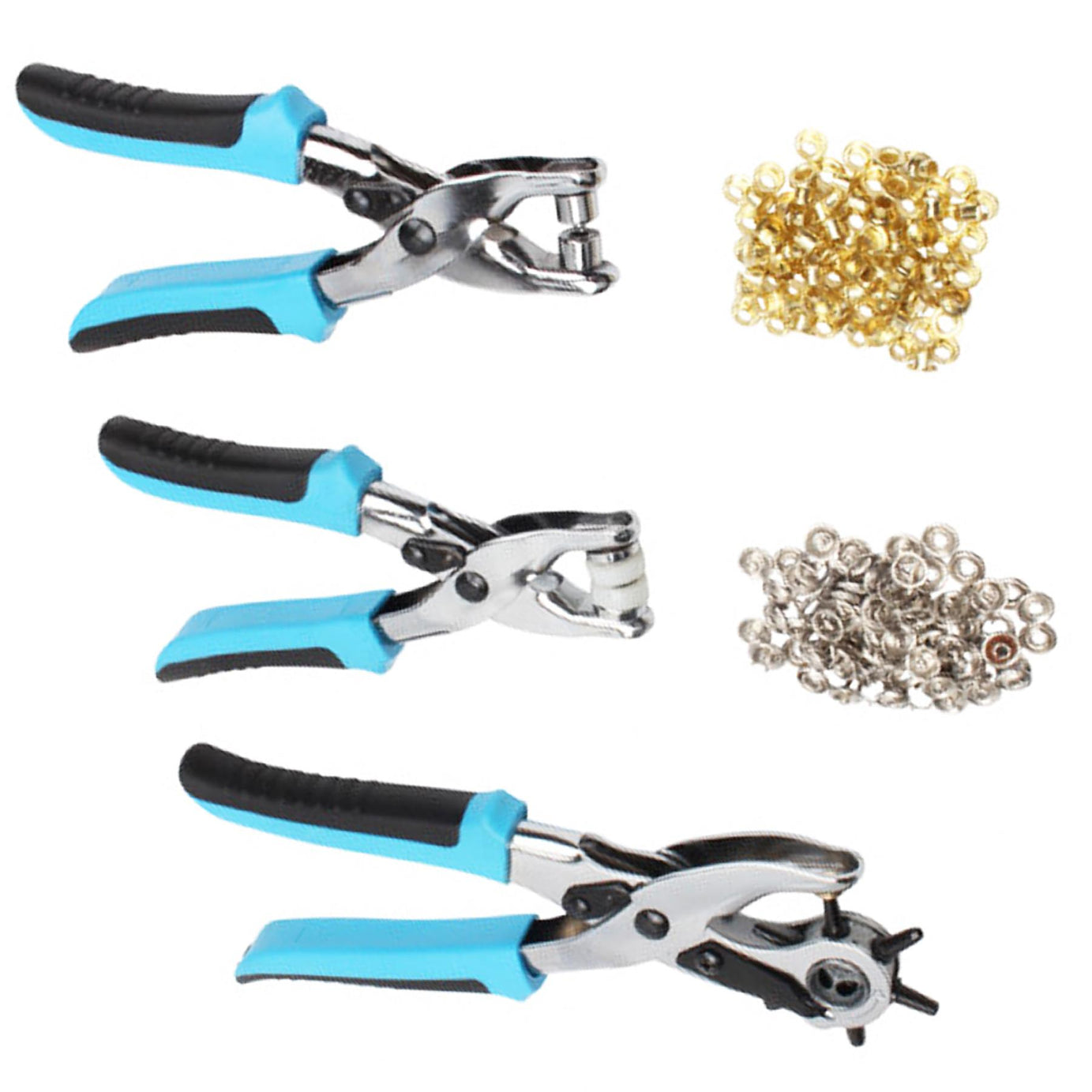 BlueSpot 3pc Revolving Leather Hole Punch And Eyelet Plier Set Puncher Belts Cut