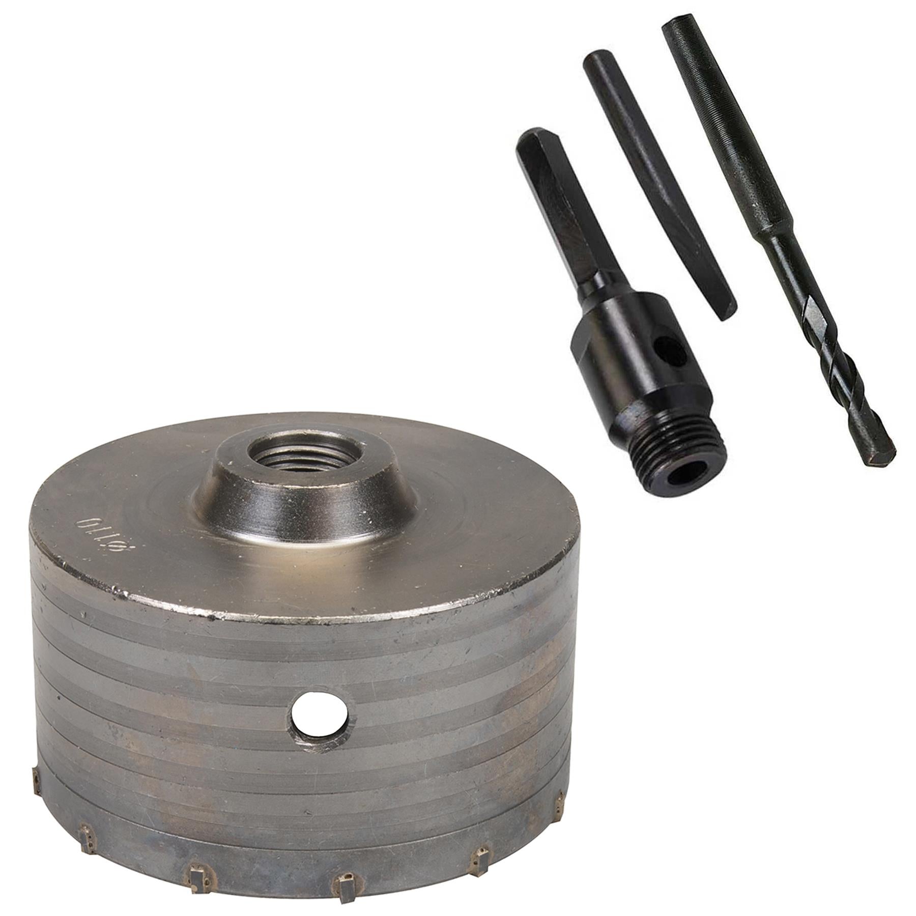 TCT Core Drill Bit 110mm Hole Saw Masonry Stone Brick Hex 110mm Extensions Pilot