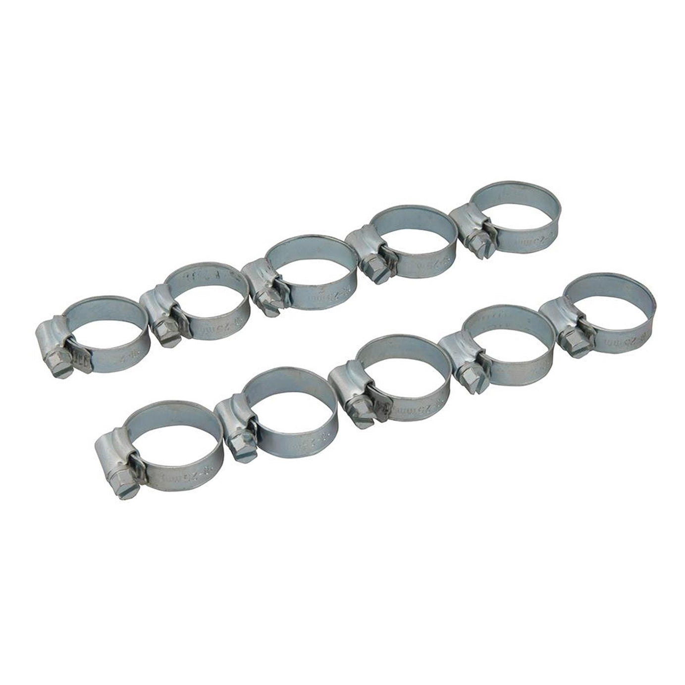 10Pk Hose Clips - 18 - 25mm (Ox) Zinc-Plated Mild Steel Ideal For Automotive Use