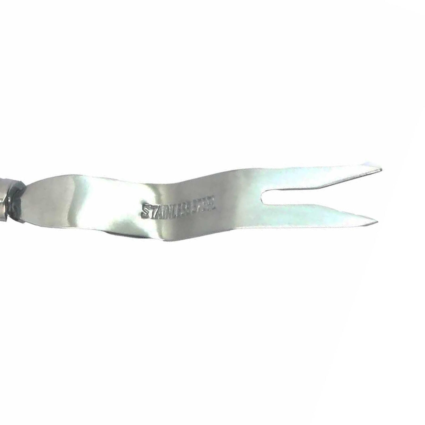Stainless Steel Hand Weeder with a hardwood handle and leather strap