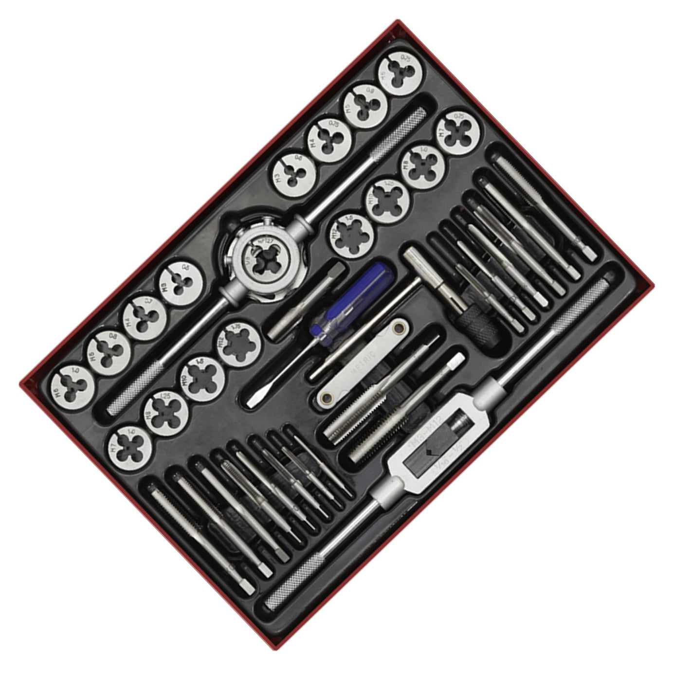 Sealey 40pc Tap and Die Set Split Dies Metric Thread Cutting Tool M3 - M12 Steel