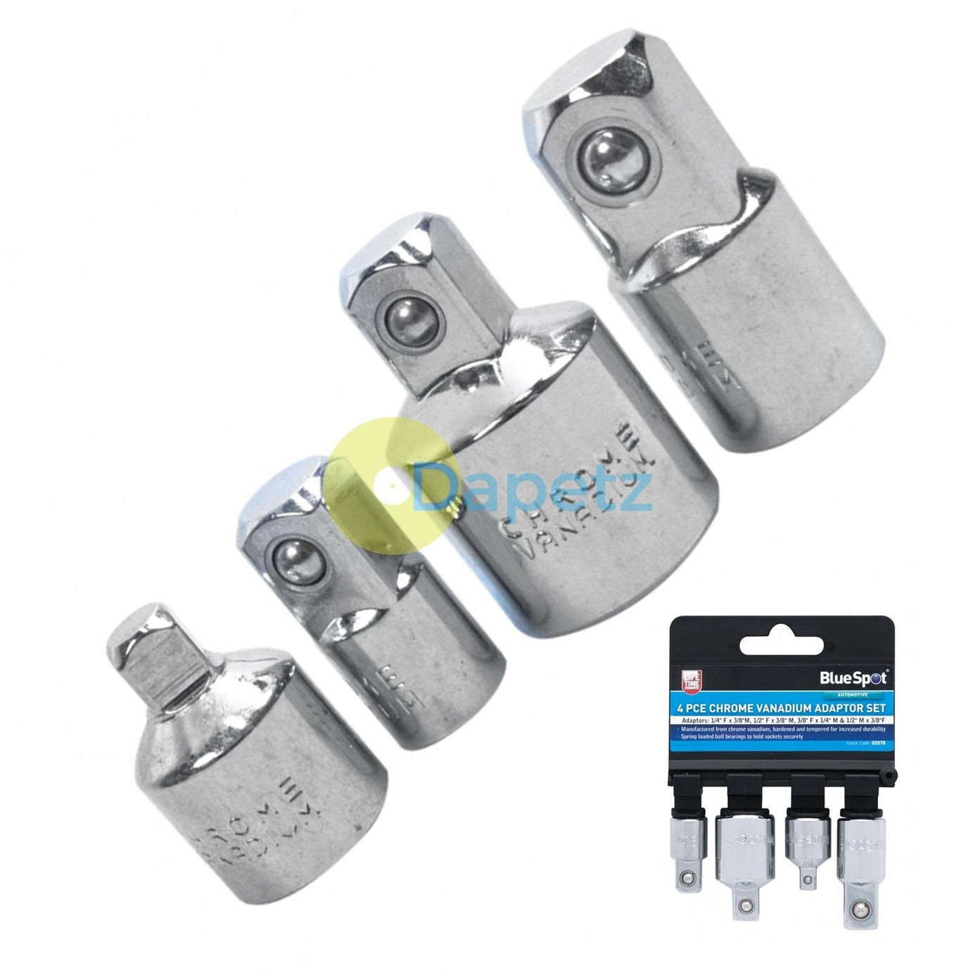 BlueSpot 4pce Socket Reducer Adaptor Set, Converter Set 1/4" - 3/8" - 1/2"