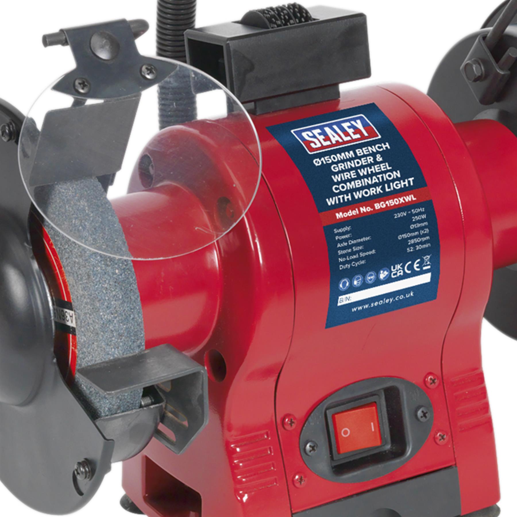 Sealey Bench Grinder 150mm & Wire Wheel Combo with Work Light 230V
