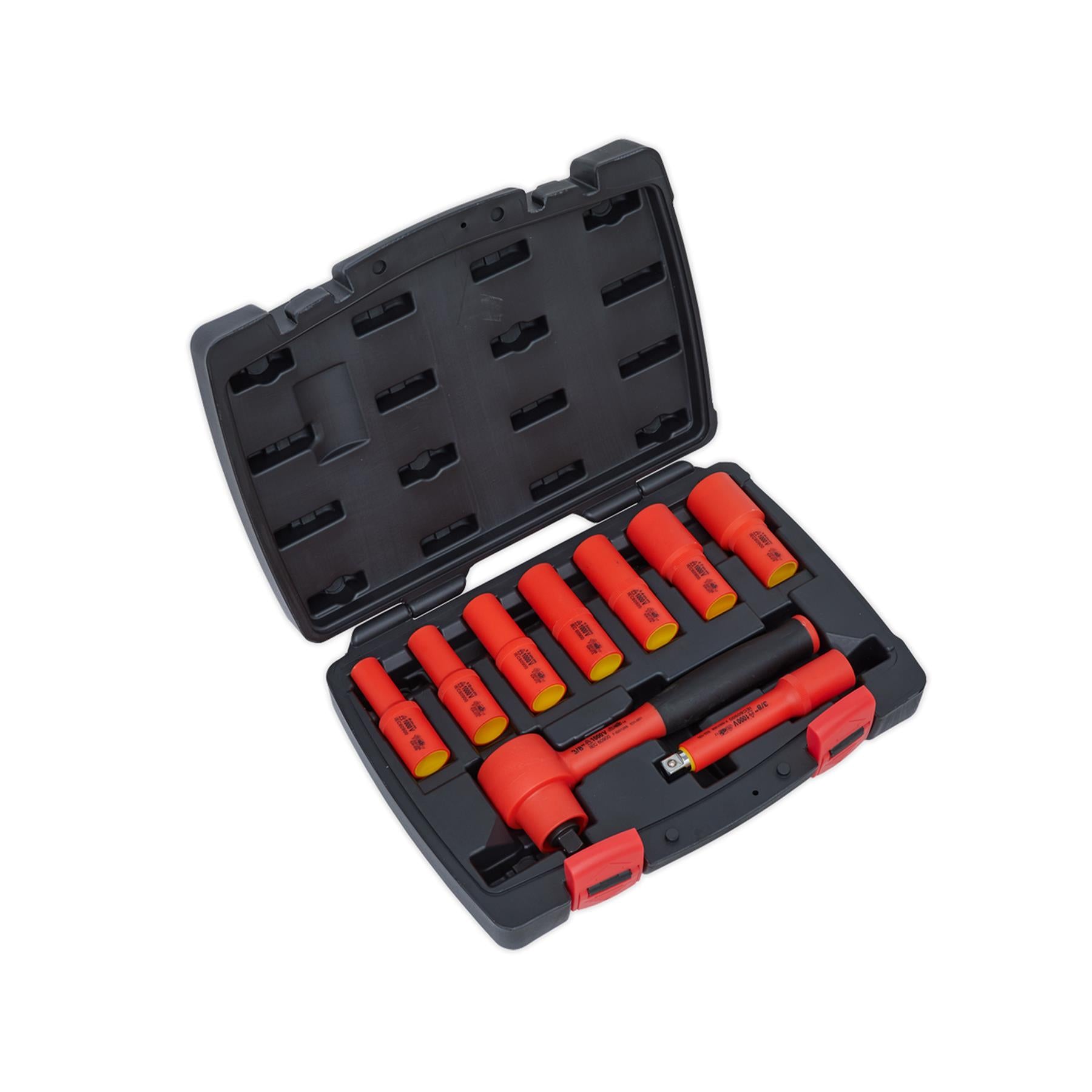 Sealey Insulated Socket Set 9pc 3/8"Sq Drive 6pt WallDrive VDE