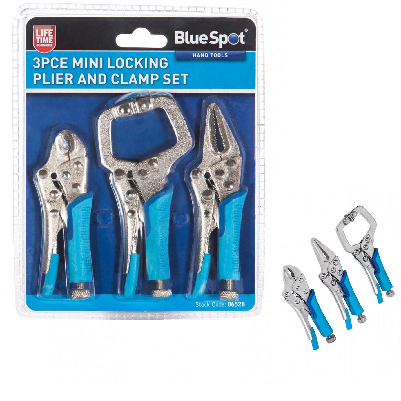 BlueSpot 3Pce Mini Locking Grip Plier And Clamp Set Professional Quality - Mole Grips