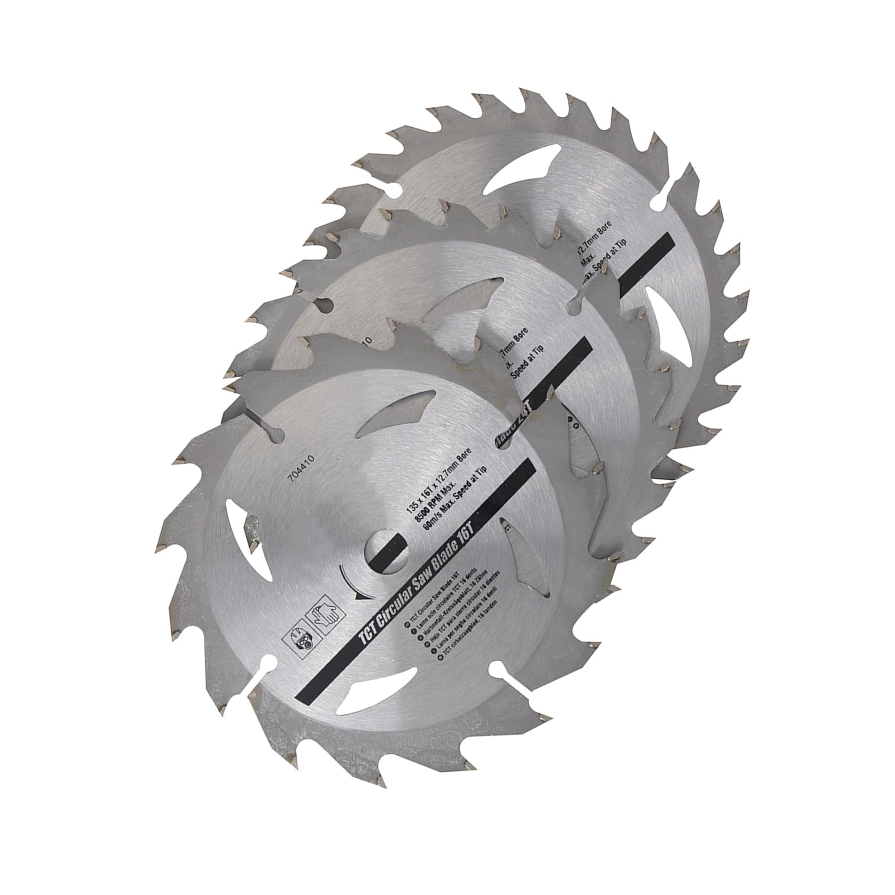 3 Piece TCT Circular Saw Blade Set 16,24, 30T  135 x 12.7 - 10mm Ring