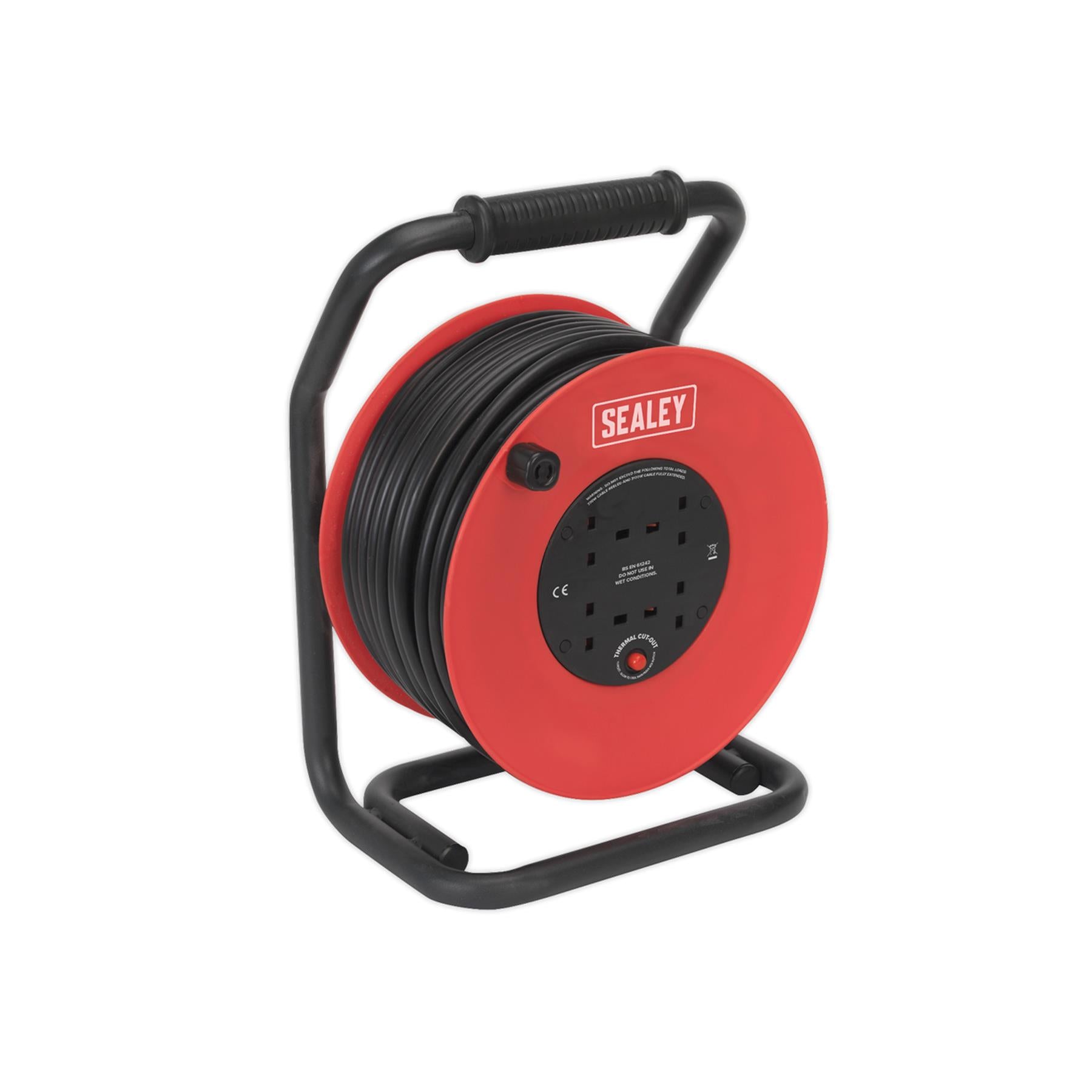 Sealey Cable Reel 50m 4 x 230V 2.5mm Heavy-Duty Thermal Trip