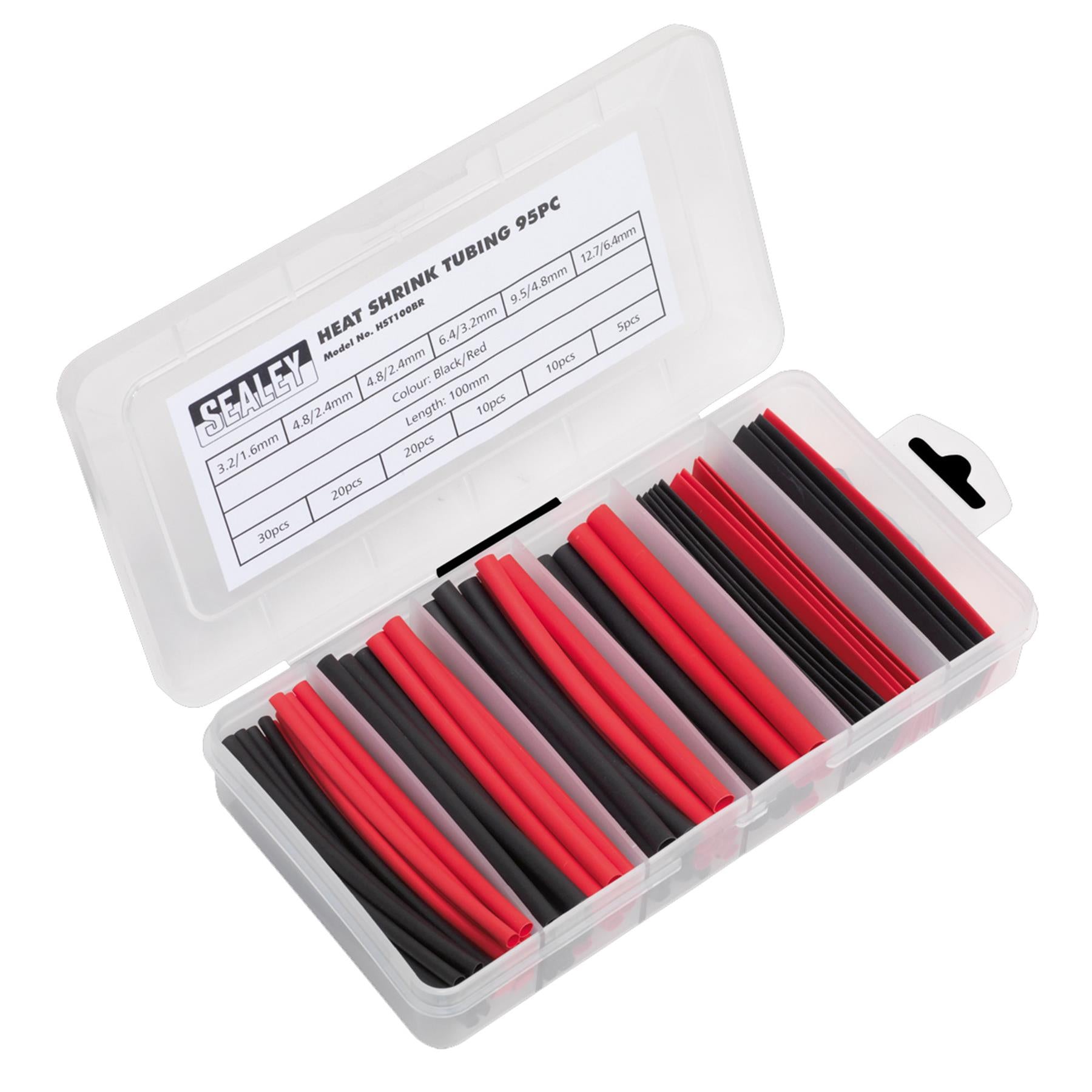 Sealey Heat Shrink Tubing Assortment 95pc 100mm Black & Red