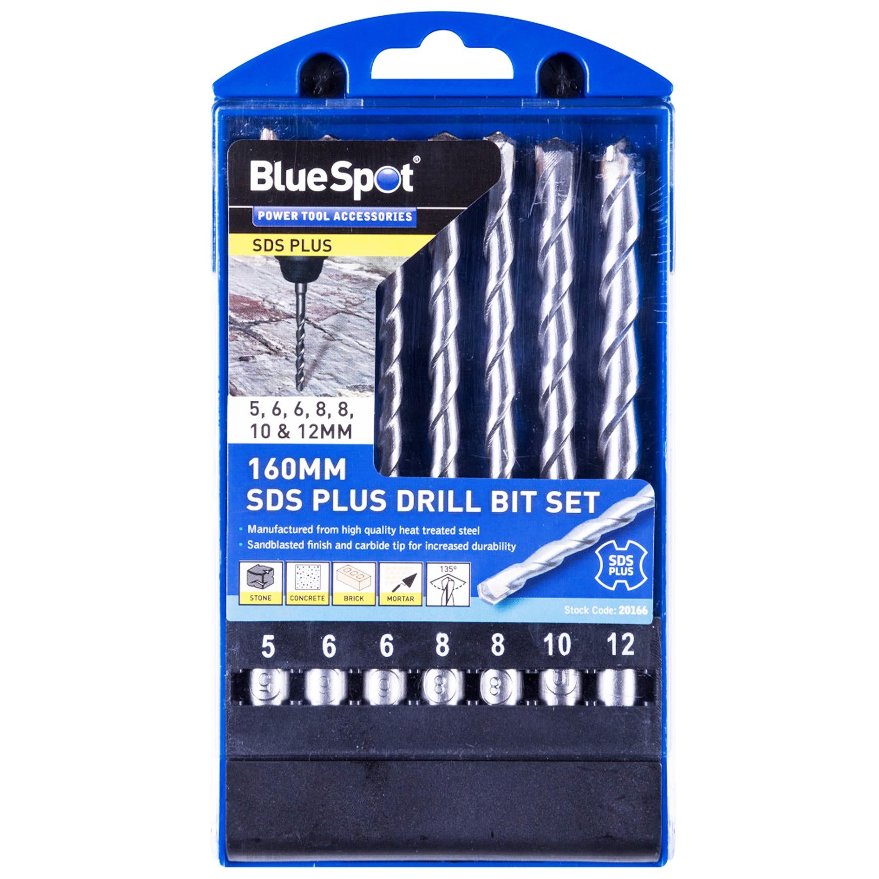 BlueSpot 7pc SDS Plus Masonry Hammer Drill Bits Set Brick Concrete 5 6 8 10 12mm