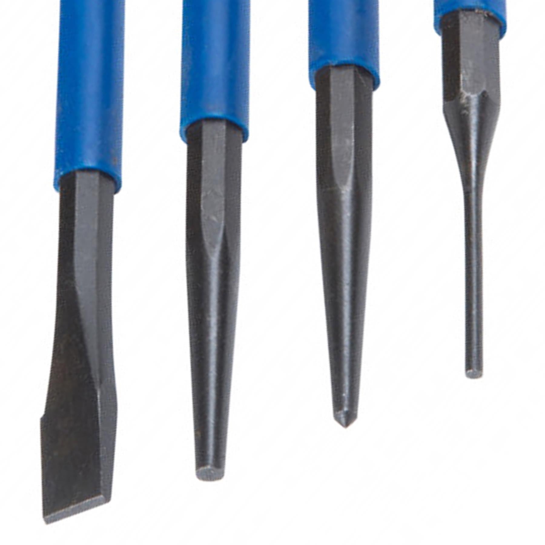 BlueSpot Punch & Chisel Set 4 Pc Cold Chisels Center Pin Taper Parallel