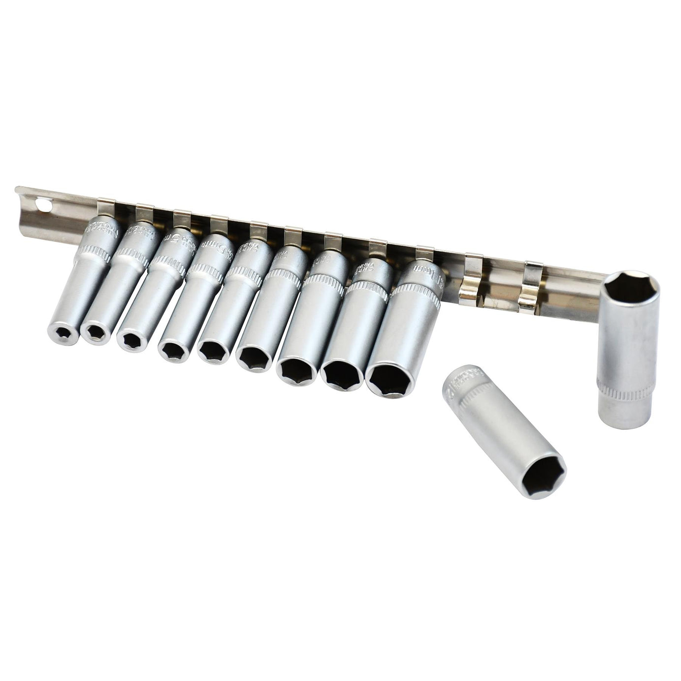 1/4" Socket Set Deep Drive 11Pc 4 - 13mm Deep Sockets On Rail Cr-V Long Reach