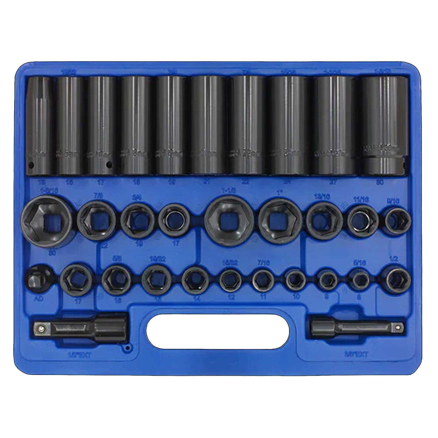 Sealey Impact Socket Set 32pc Standard/Deep 3/8"&1/2"Sq Dr Met/Imp