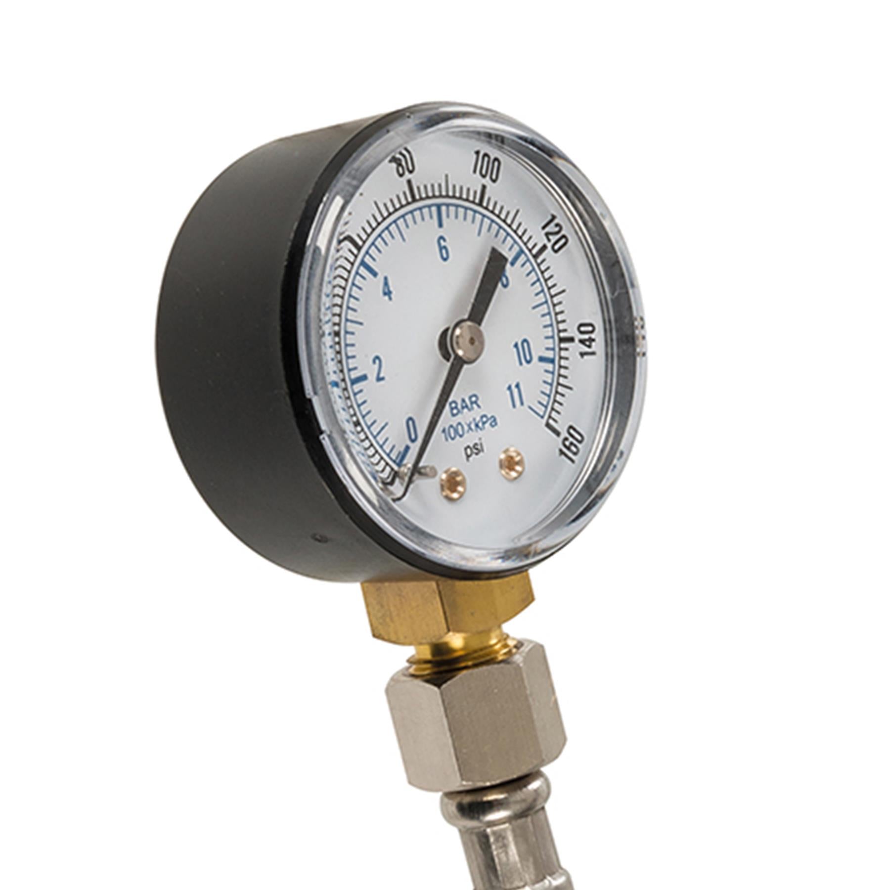 Mains Water Pressure Test Gauge 0-11bar (0-160psi) With Stainless Steel Hose