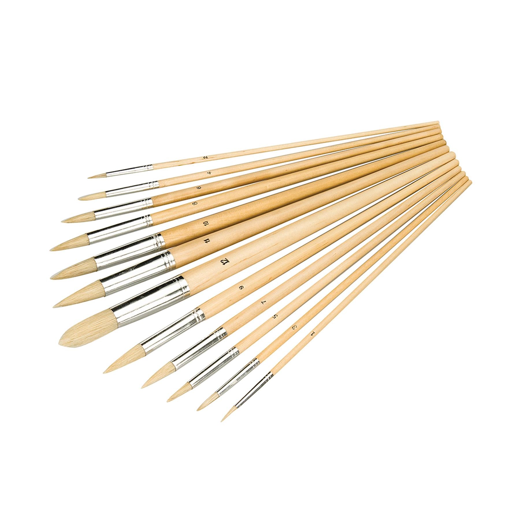 12Pce Artists Paint Brush Set Pointed Tip Sizes 1mm - 12mm For Finishing Work