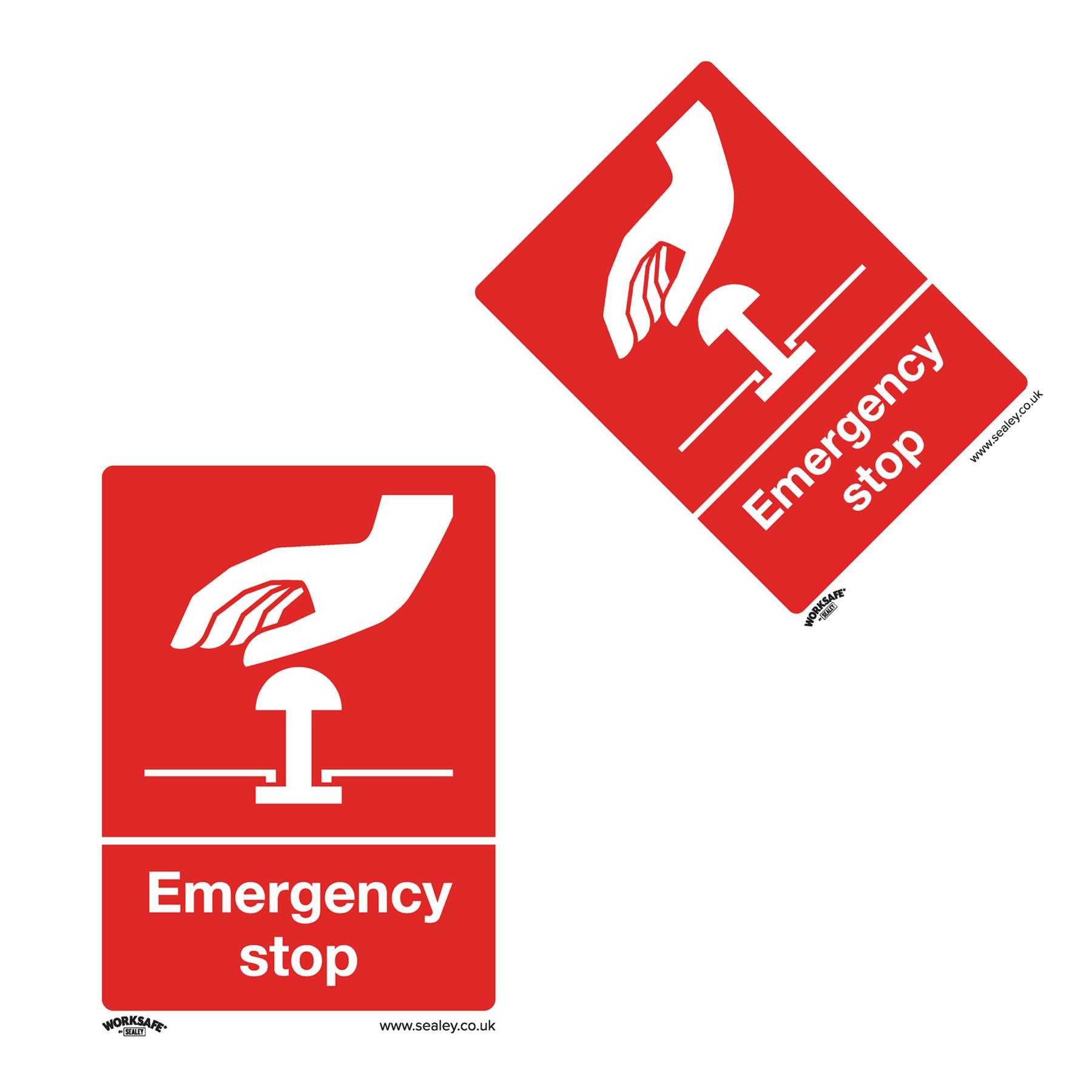 Sealey Safety Sign - Emergency Stop - Rigid Plastic - Pack of 10