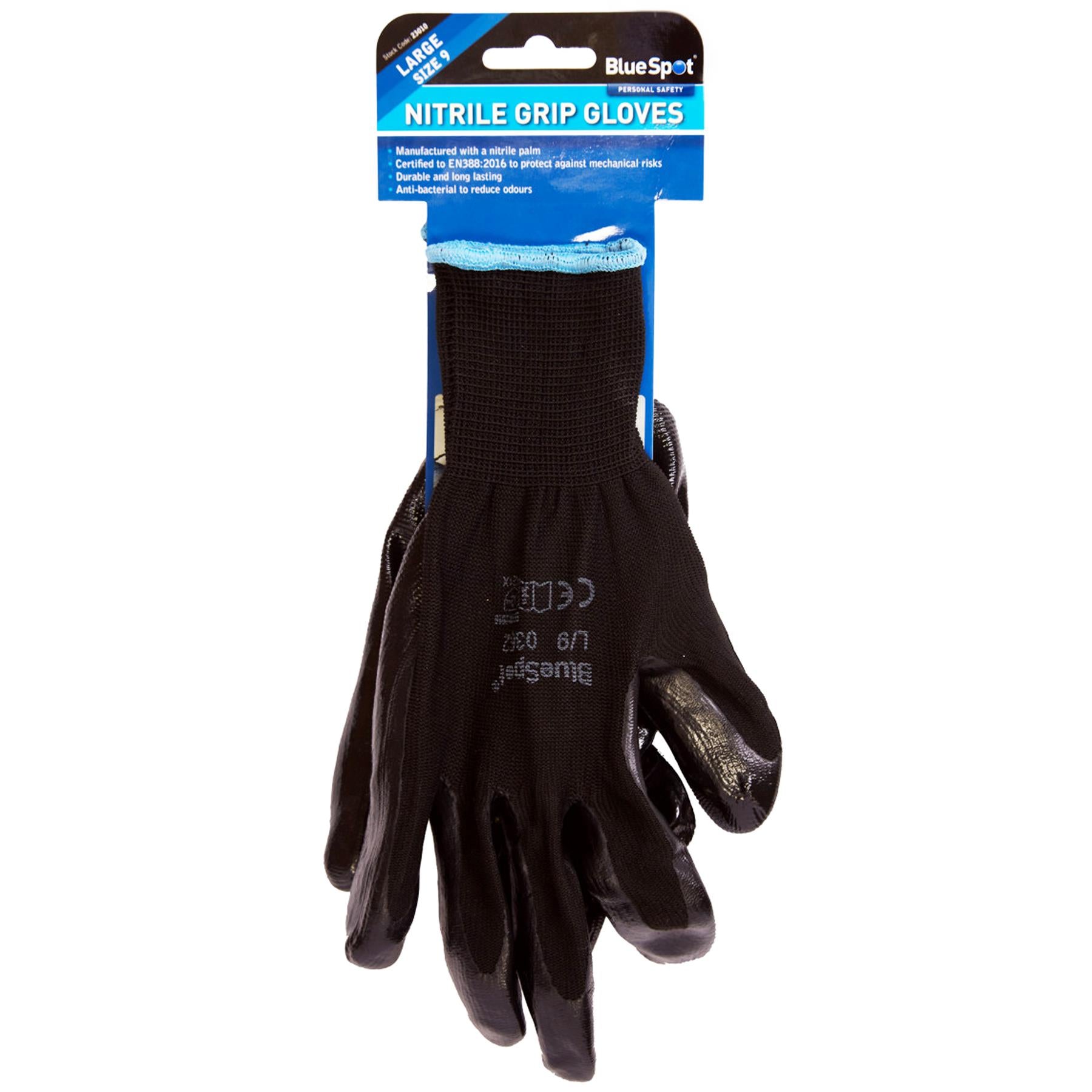 BlueSpot 1 pair Nitrile / Latex Coated Work Gloves Mens Builders Gardening Grip