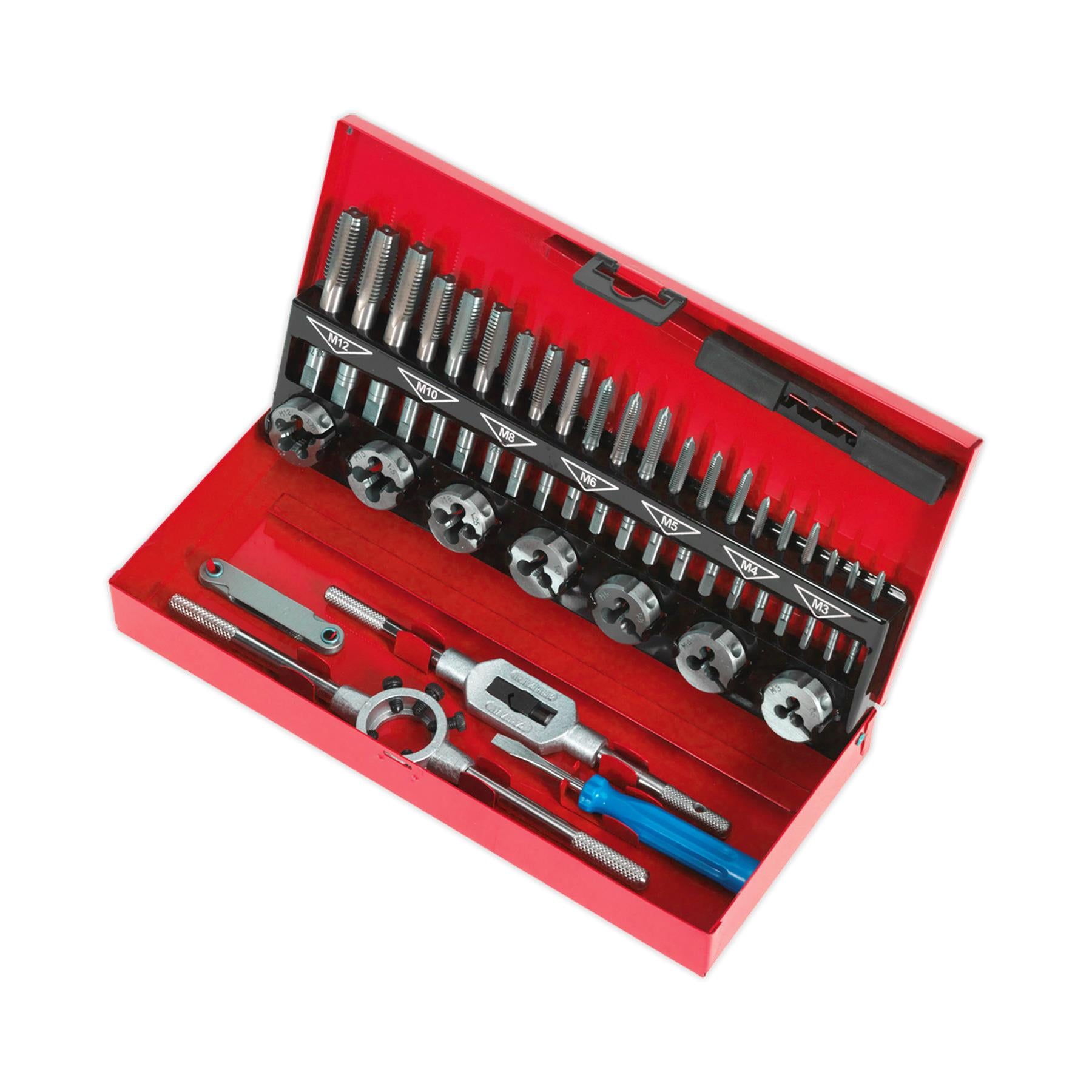 Sealey 32pc Metric Tap and Die Set Split Dies Alloy Steel M3 - M12