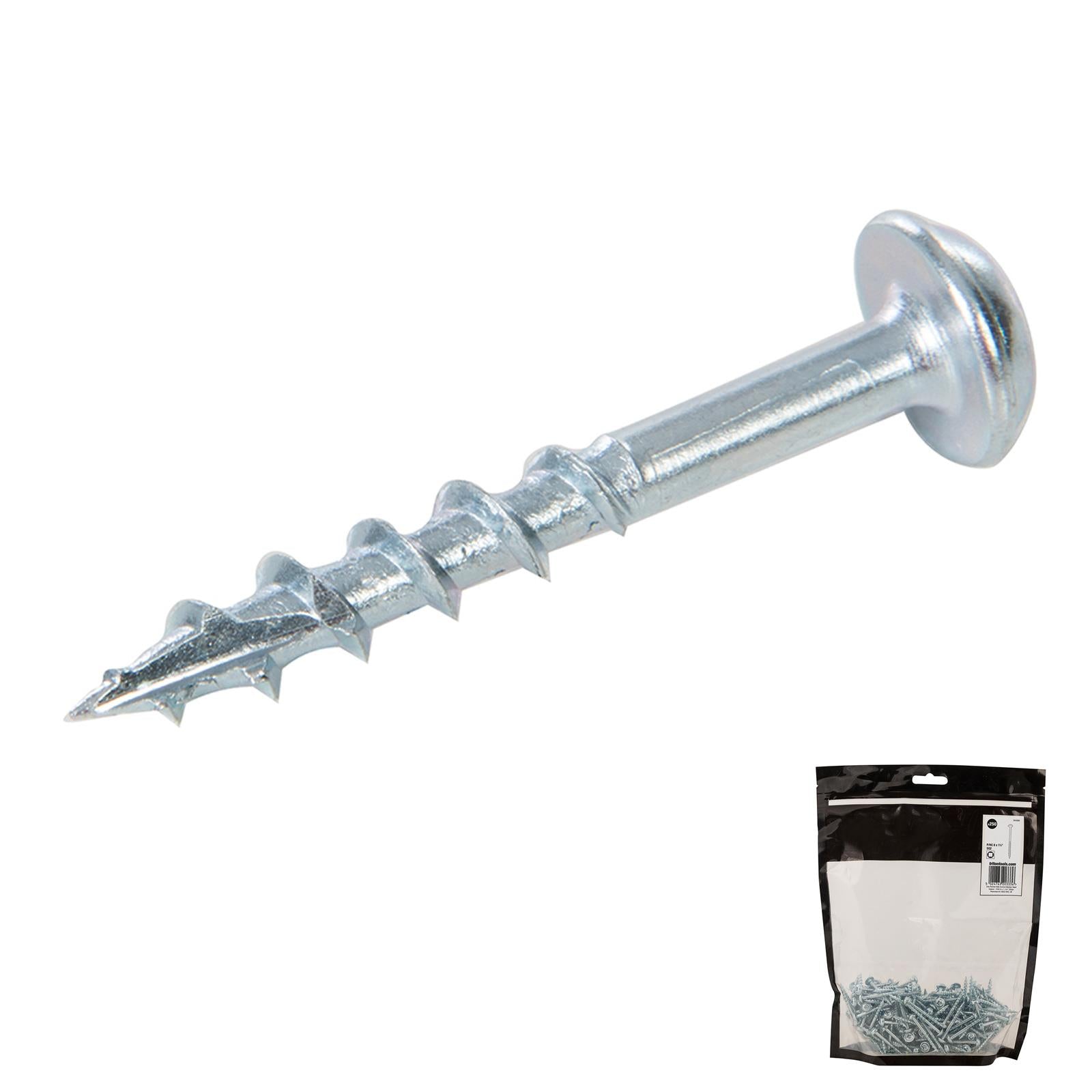 Zinc Pocket-Hole Screws Washer Head Coarse Thread Rust Resistant- 8x1-1/4" 250pk