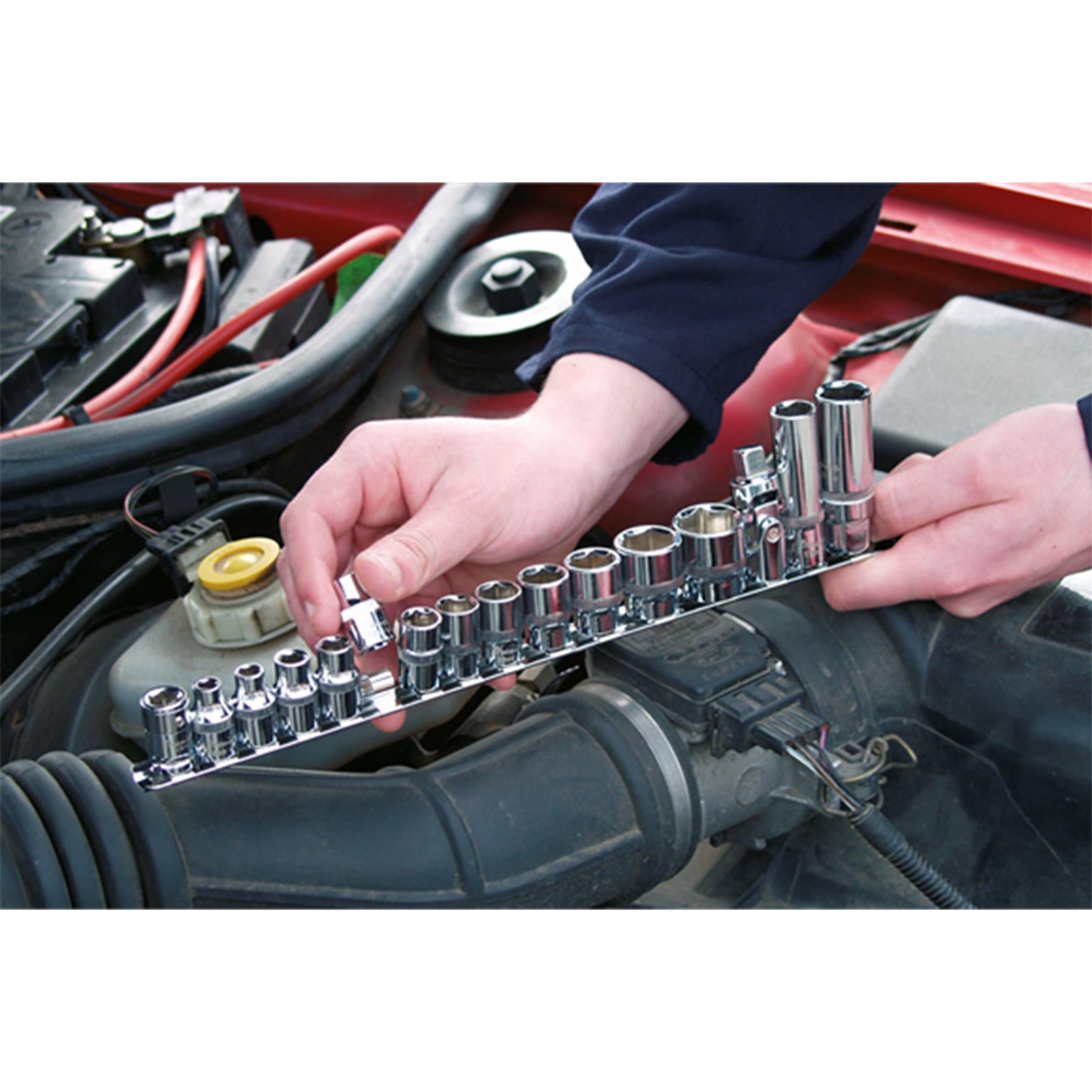 Sealey Socket Retaining Rail With 14 Clips 3/8" Sq Drive For Any Size - AK3812