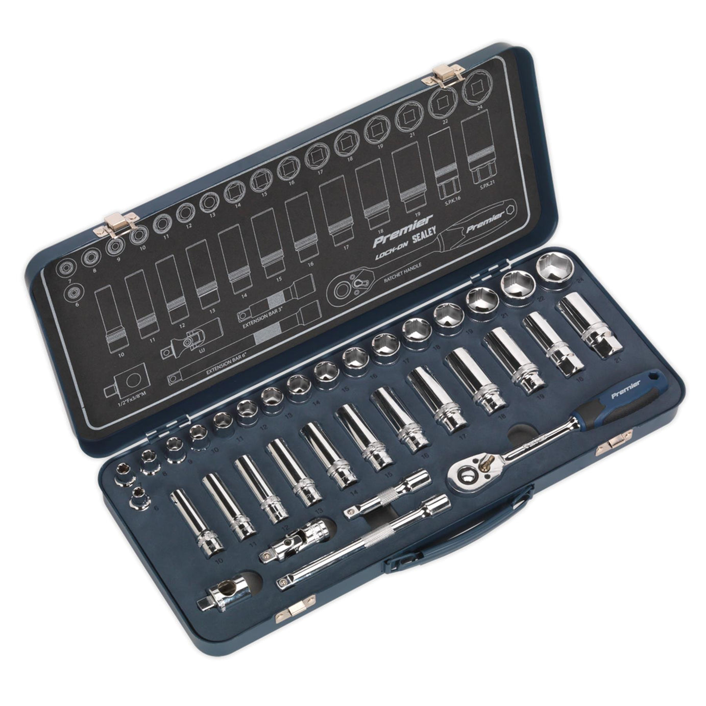Sealey Socket Set 34pc Professional Lock-On Socket Set 3/8"Sq Drive 6pt Metric