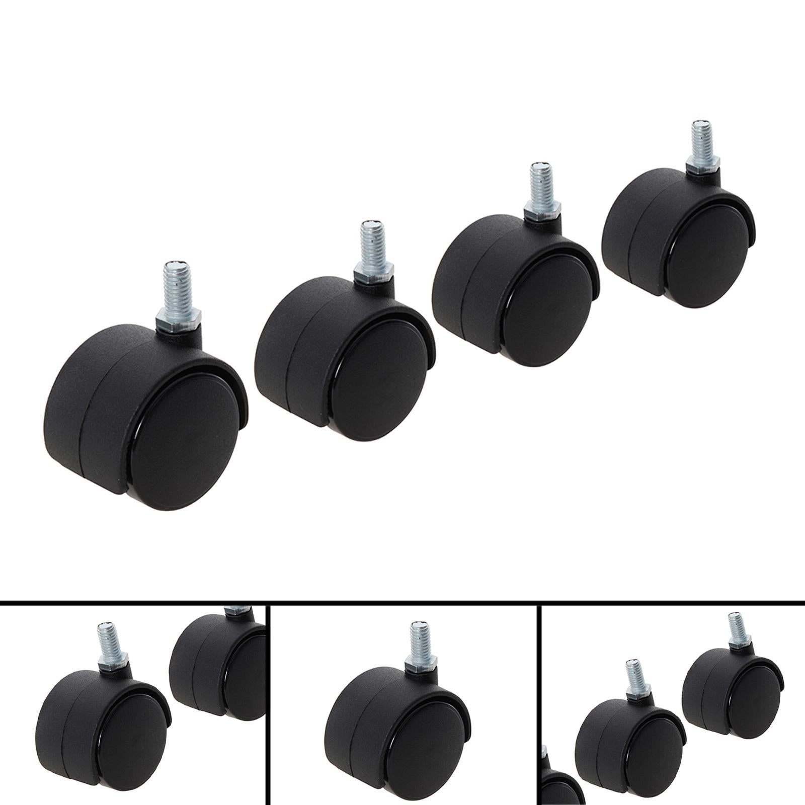 4Pk Twin Wheel Castor Bolt - 40mm Bolt Twin Swivel Action Non-Marking Tyres