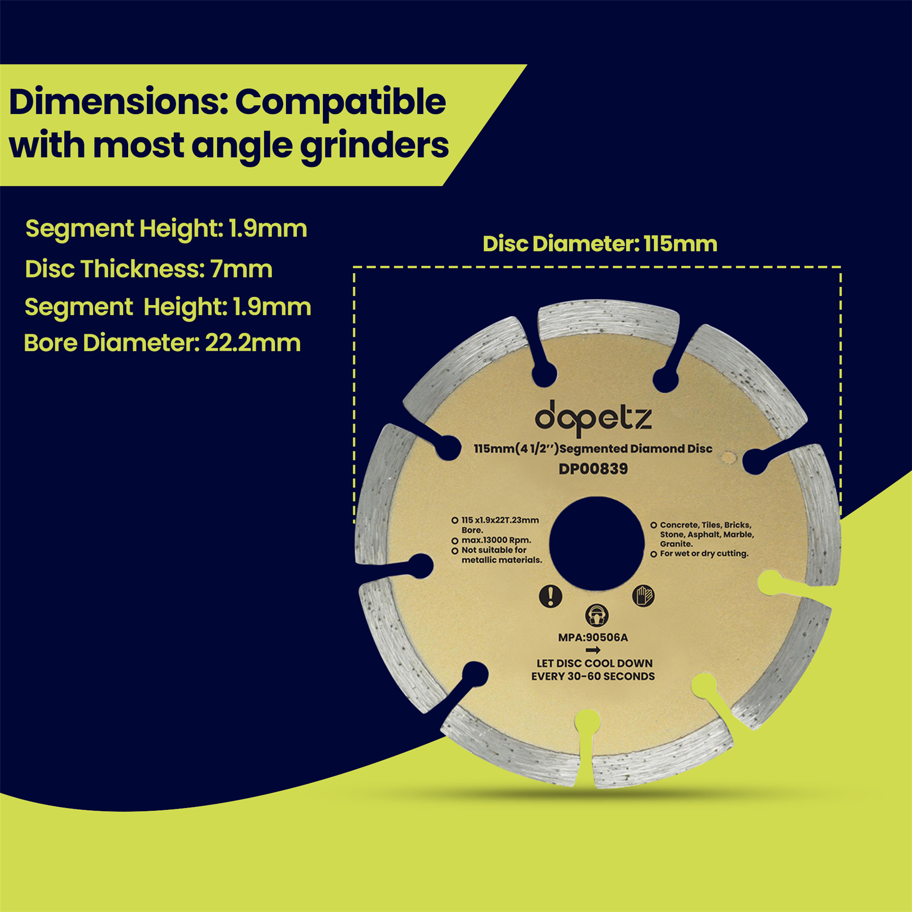 115mm Diamond Cutting Discs 41/2" Angle Grinder Blade, Tile Stone & Concrete