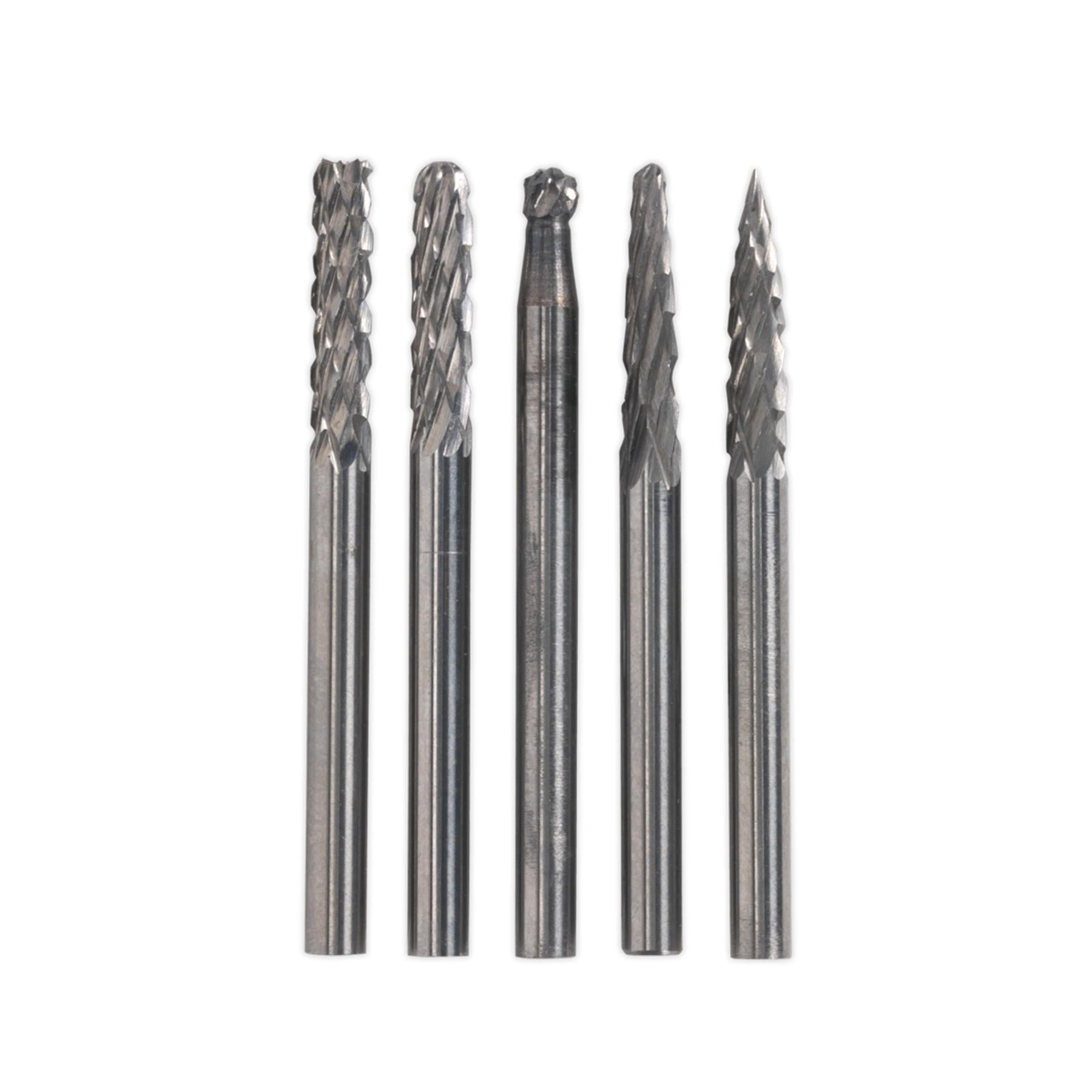 Micro Carbide Burr Set 5pc. Ø3mm Burrs made from Tungsten Carbide Sealey