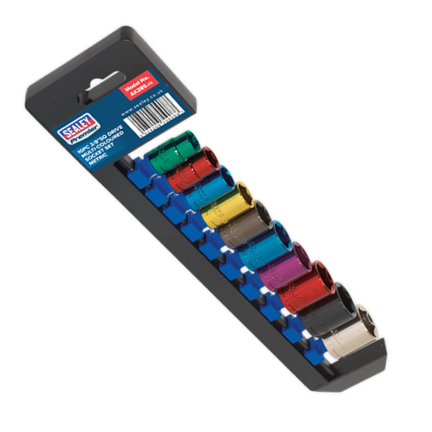 Sealey 10pc Multi Coloured Metric Socket Set 10mm - 19mm 6pt Set 3/8" Sq Drive