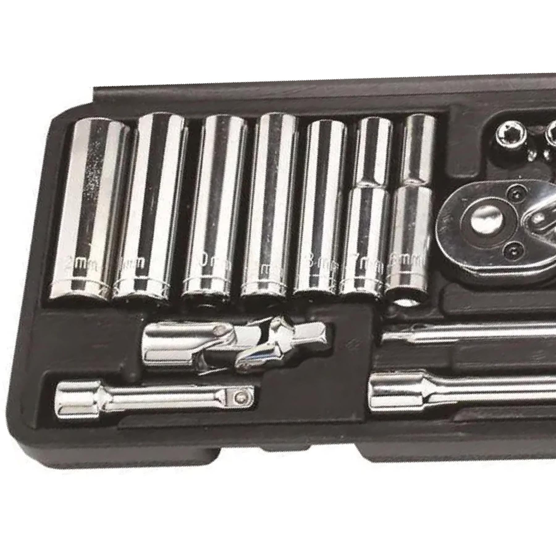 1/4" Drive Socket Set Metric 22 PC Kit Ratchet Deep Sockets Extensions - HILKA