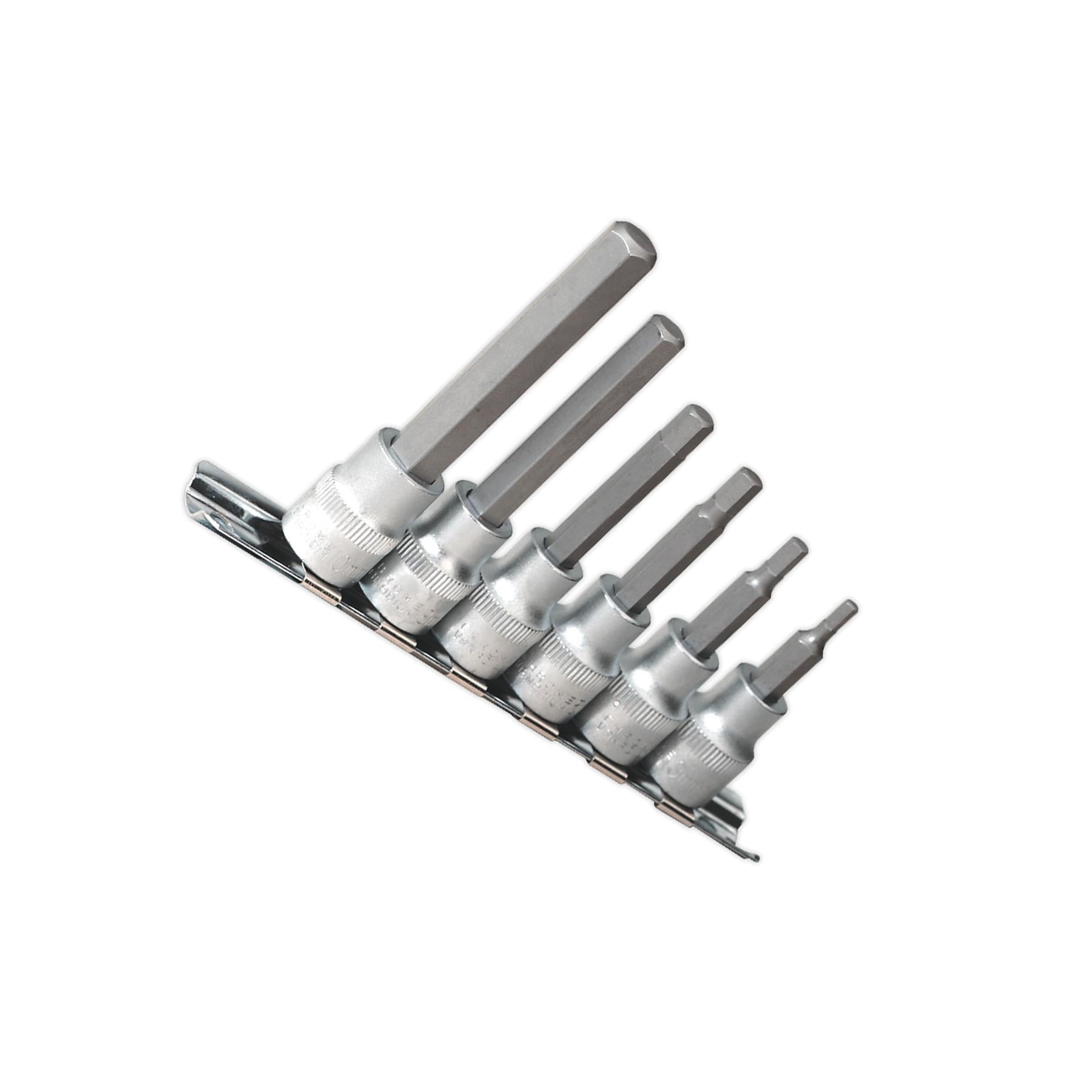 Sealey Hex Socket Bit Set with Rail 6pc 3/8"Sq Drive Metric