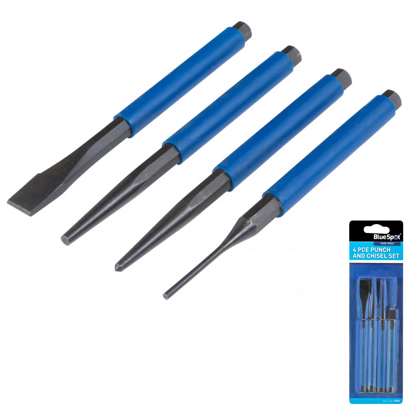 BlueSpot Punch & Chisel Set 4 Pc Cold Chisels Center Pin Taper Parallel