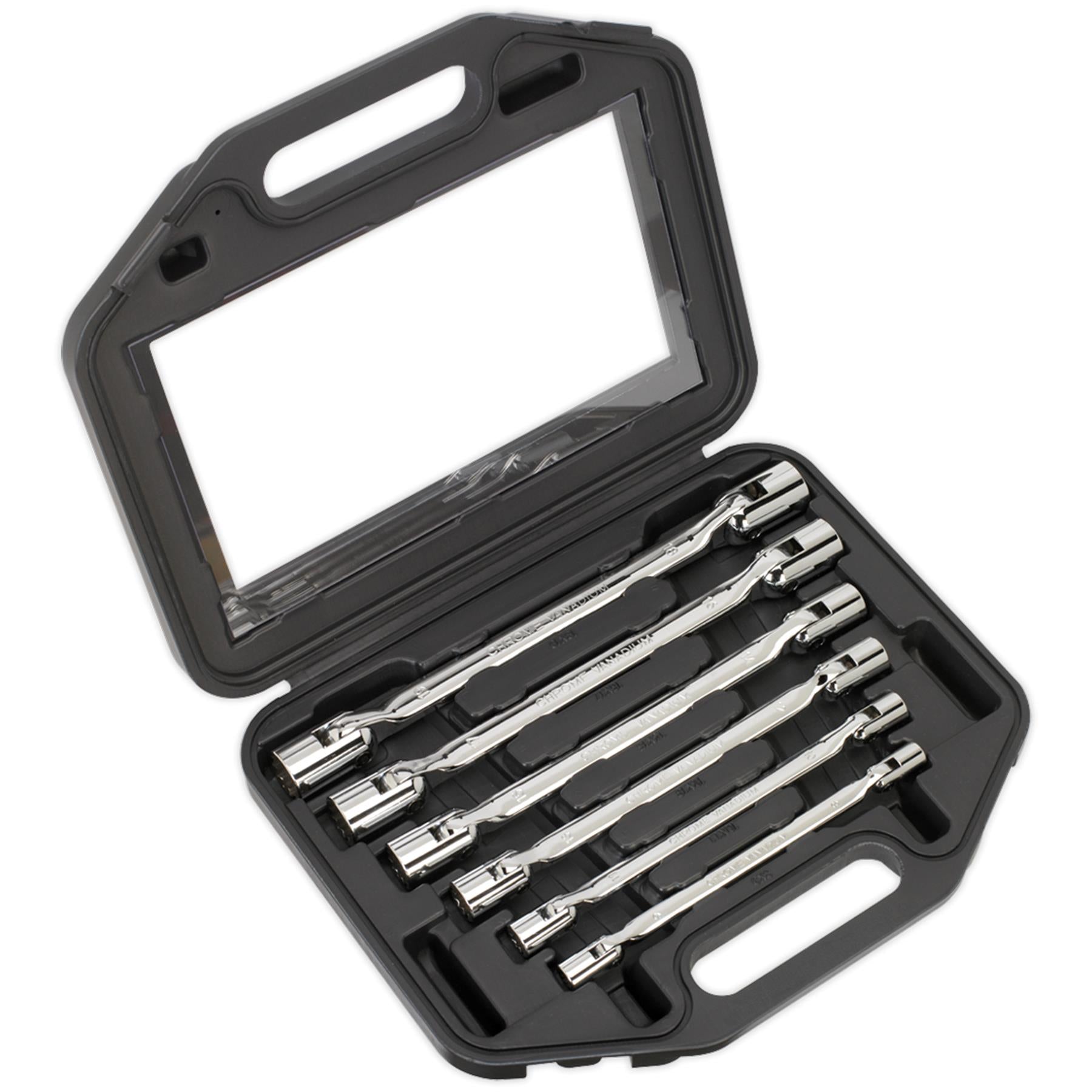 Sealey Double Flexi-Head Socket Spanner Set 6pc Fully Polished MM