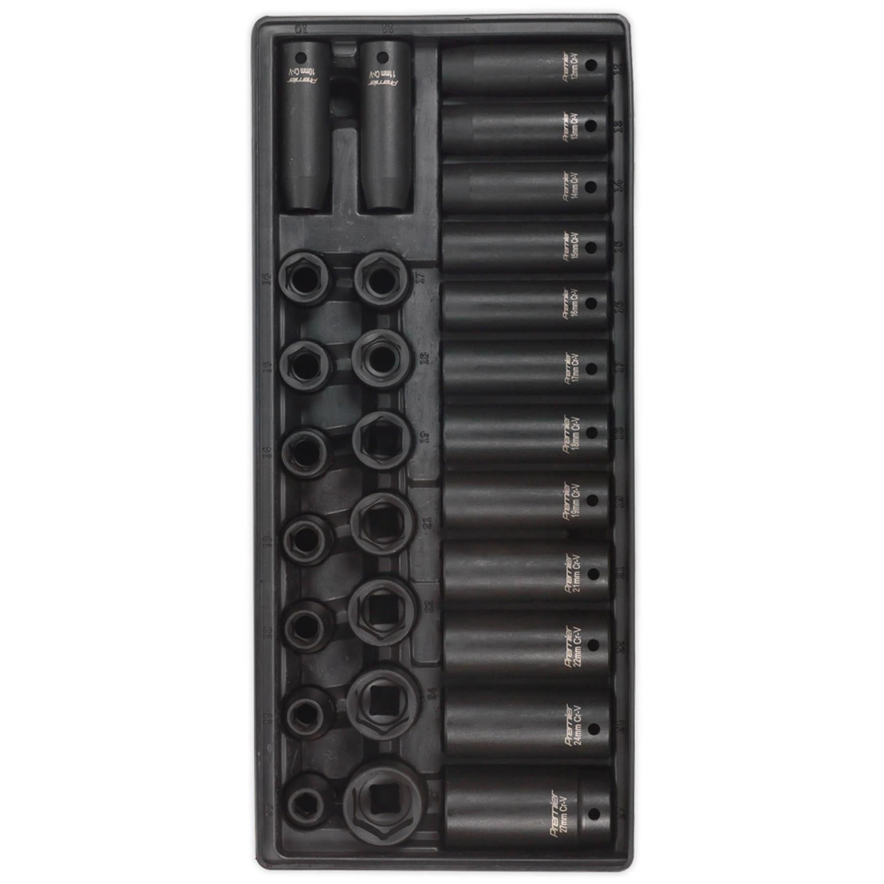 Sealey Tools Tool Tray DEEP & STANDARD Impact Socket Set 28pce 1/2 Drive Metric