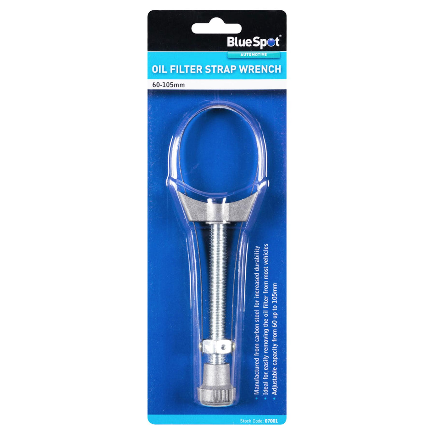 BlueSpot Adjustable Metal Oil Fuel Filter Removal Strap Wrench Tool 60 - 105mm