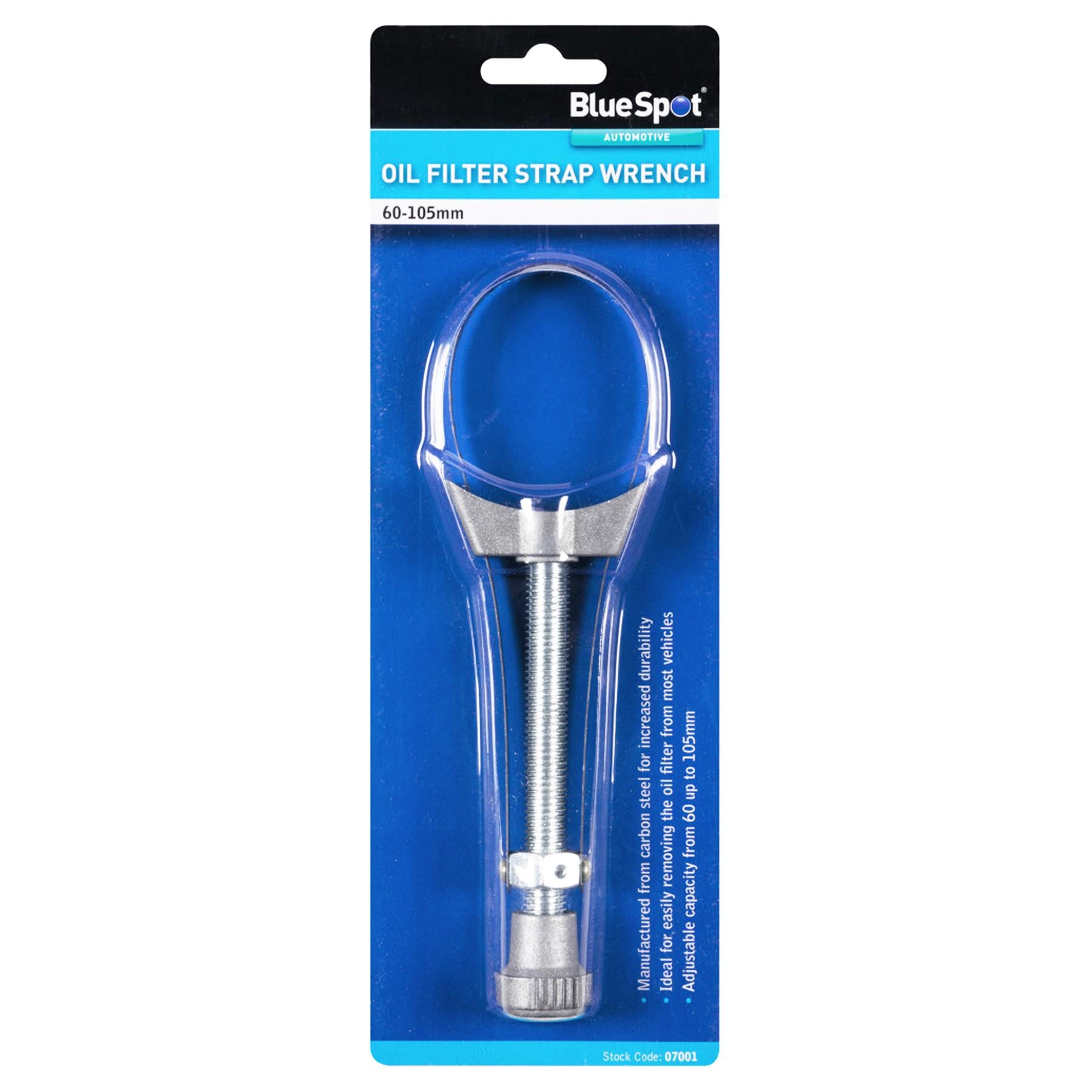 BlueSpot Adjustable Metal Oil Fuel Filter Removal Strap Wrench Tool 60 - 105mm