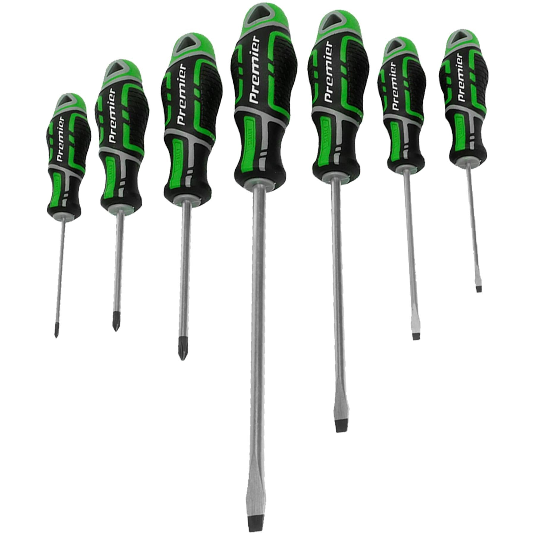 Sealey Slotted Pozi Magnetic Screwdriver Set GripMax 7 pce 75-200mm Hi Vis Green