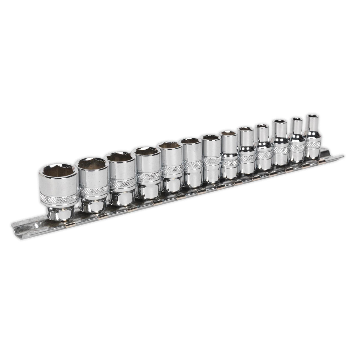 Sealey Lock-On Socket Set 1/4" Sq Dr 13pc 4 -14mm 6pt Metric Long Reach