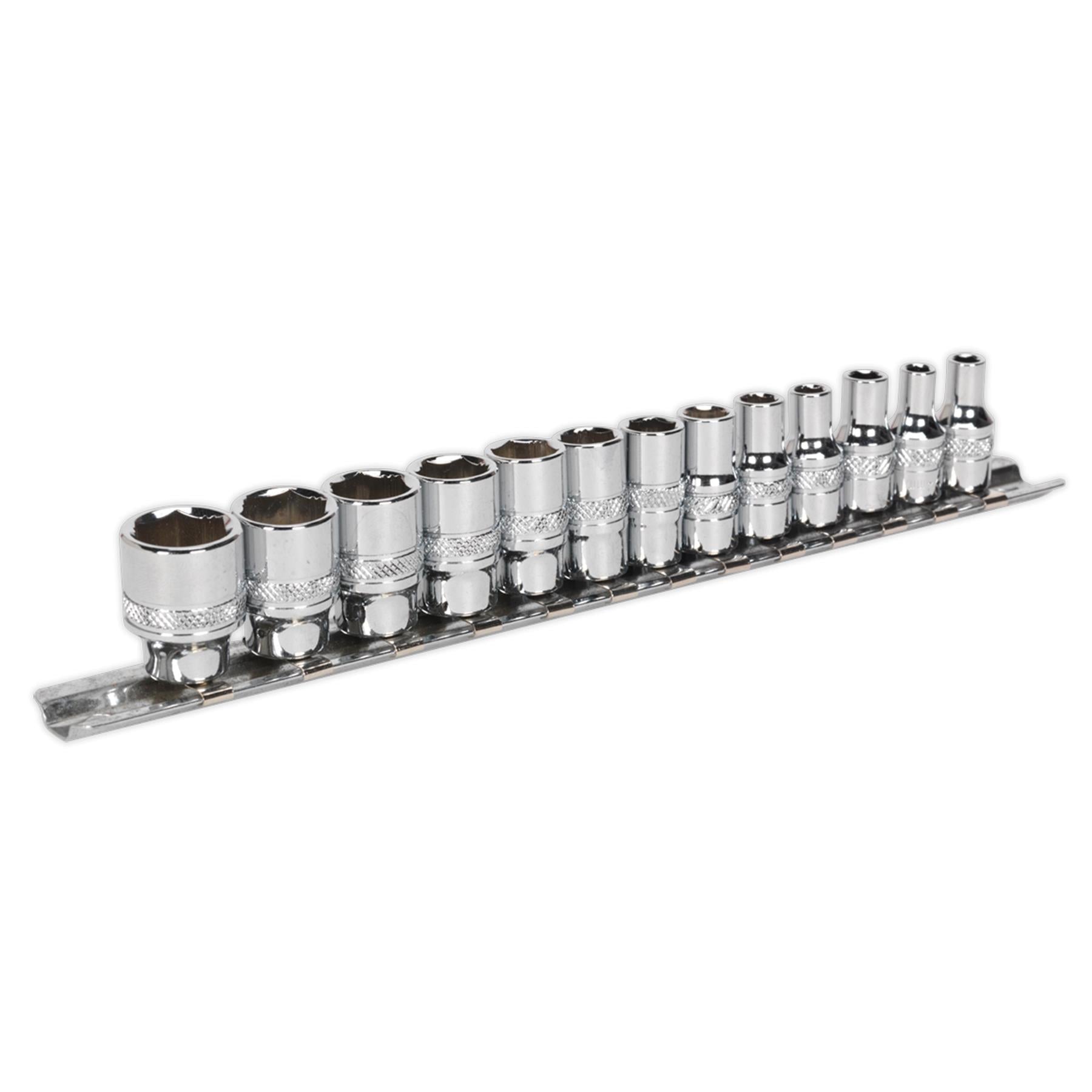 Sealey Lock-On Socket Set 1/4" Sq Dr 13pc 4 -14mm 6pt Metric Long Reach