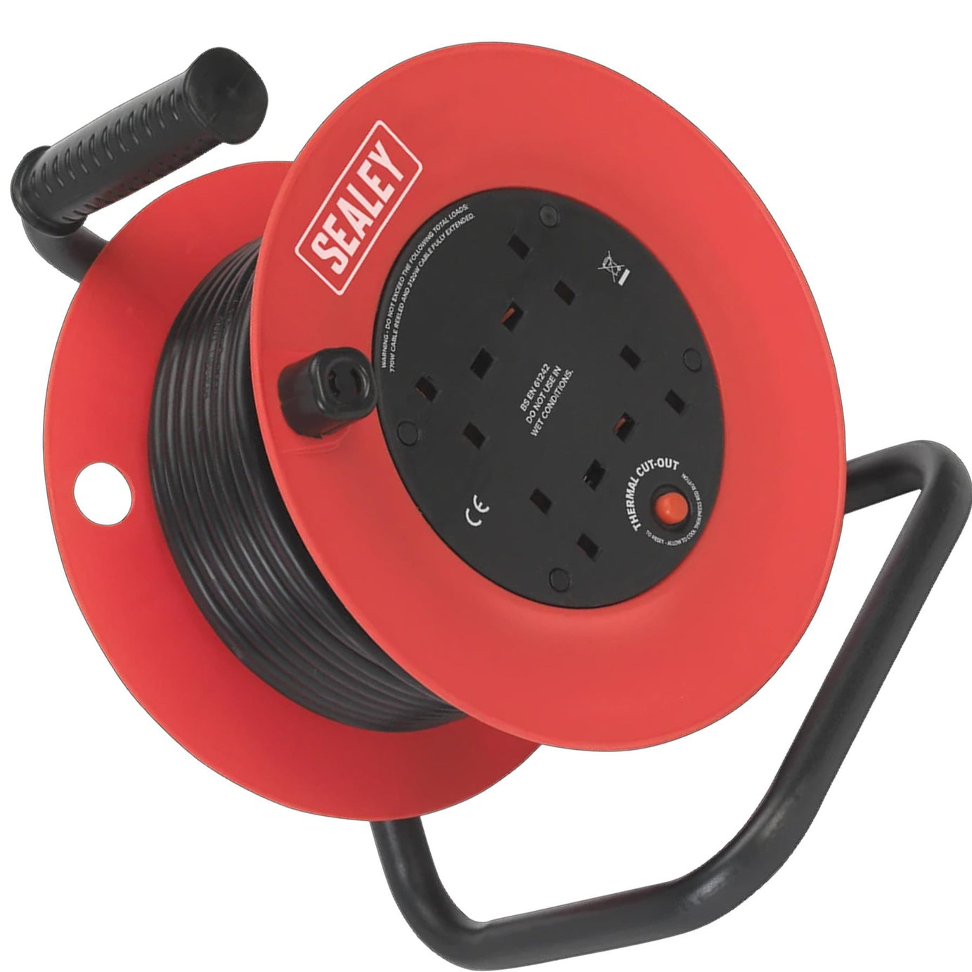 Sealey 4 Way Gang Socket Extension Heavy Duty 25m Cable Reel Electrical Lead