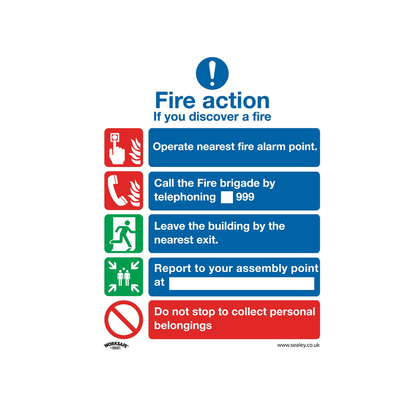 Safe Conditions Safety Sign - Fire Action Without Lift - Self-Adhesive Vinyl - Pack of 10