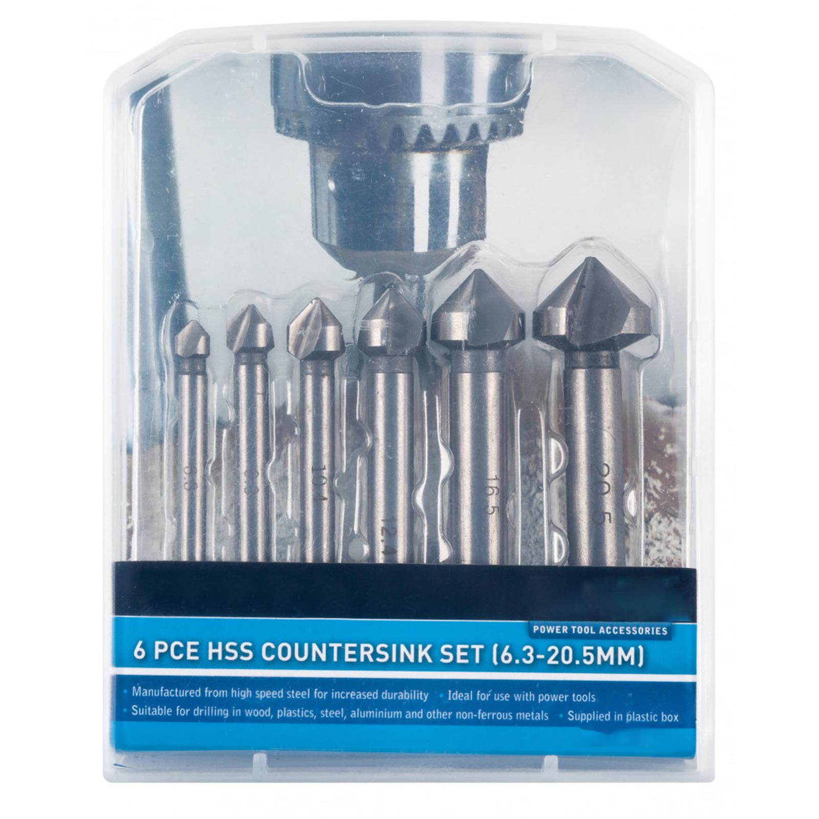 BlueSpot 6pc HSS Screw Countersink Drill Bit Set For Steel Plastic Wood Bits 6.3-20.5mm