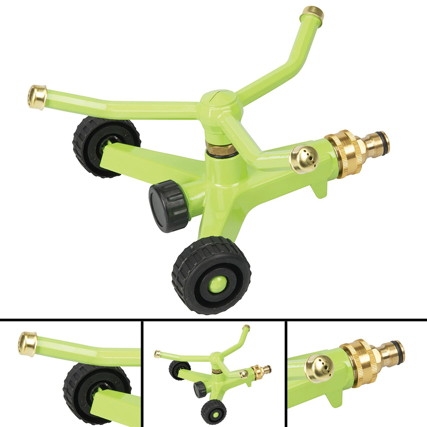 3-Arm Sprinkler Heavy Duty 100mm Die-Cast Aluminium Base With 2 Wheels