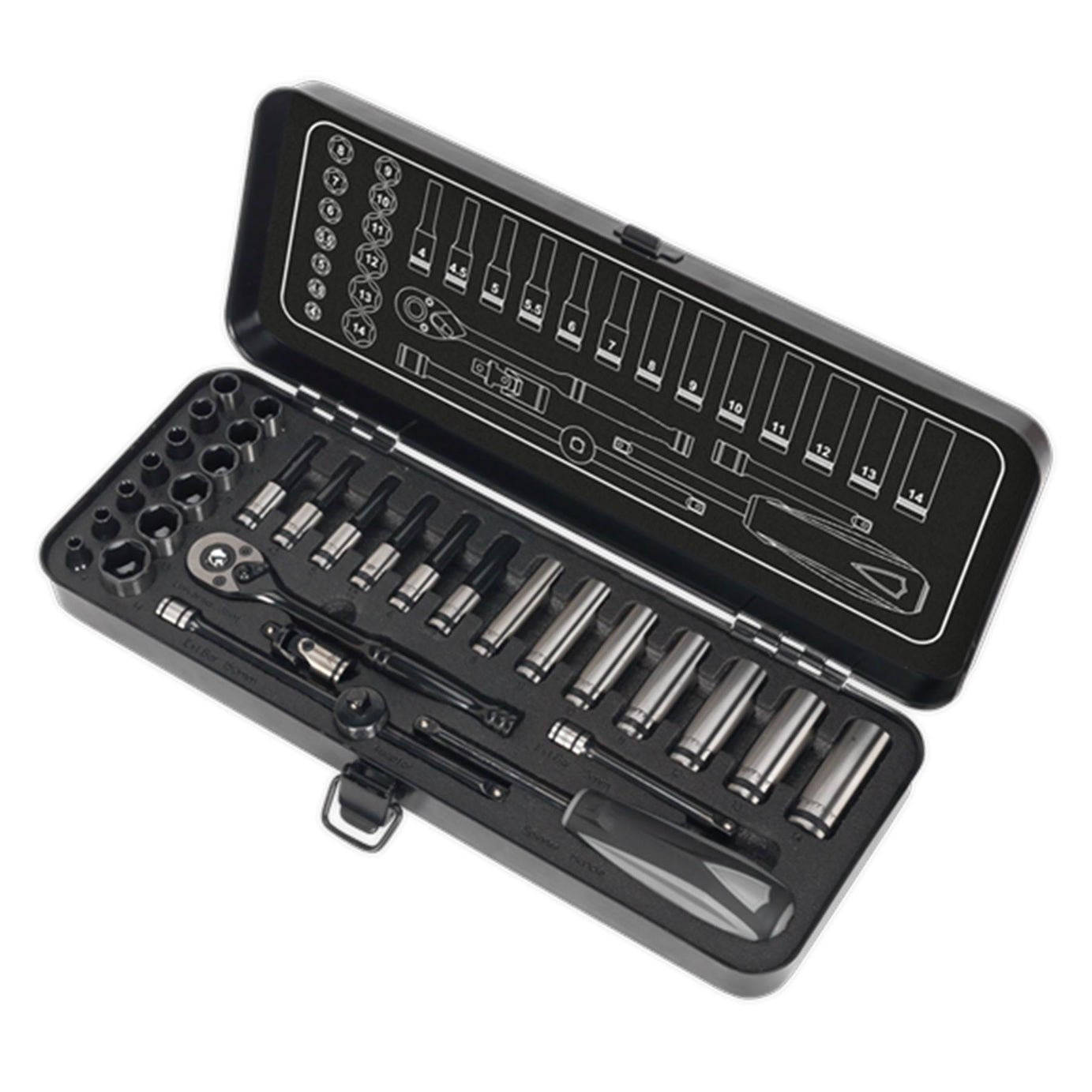 Sealey Socket Set 32pc 1/4"Sq Dr 6pt WallDrive Metric Black Series